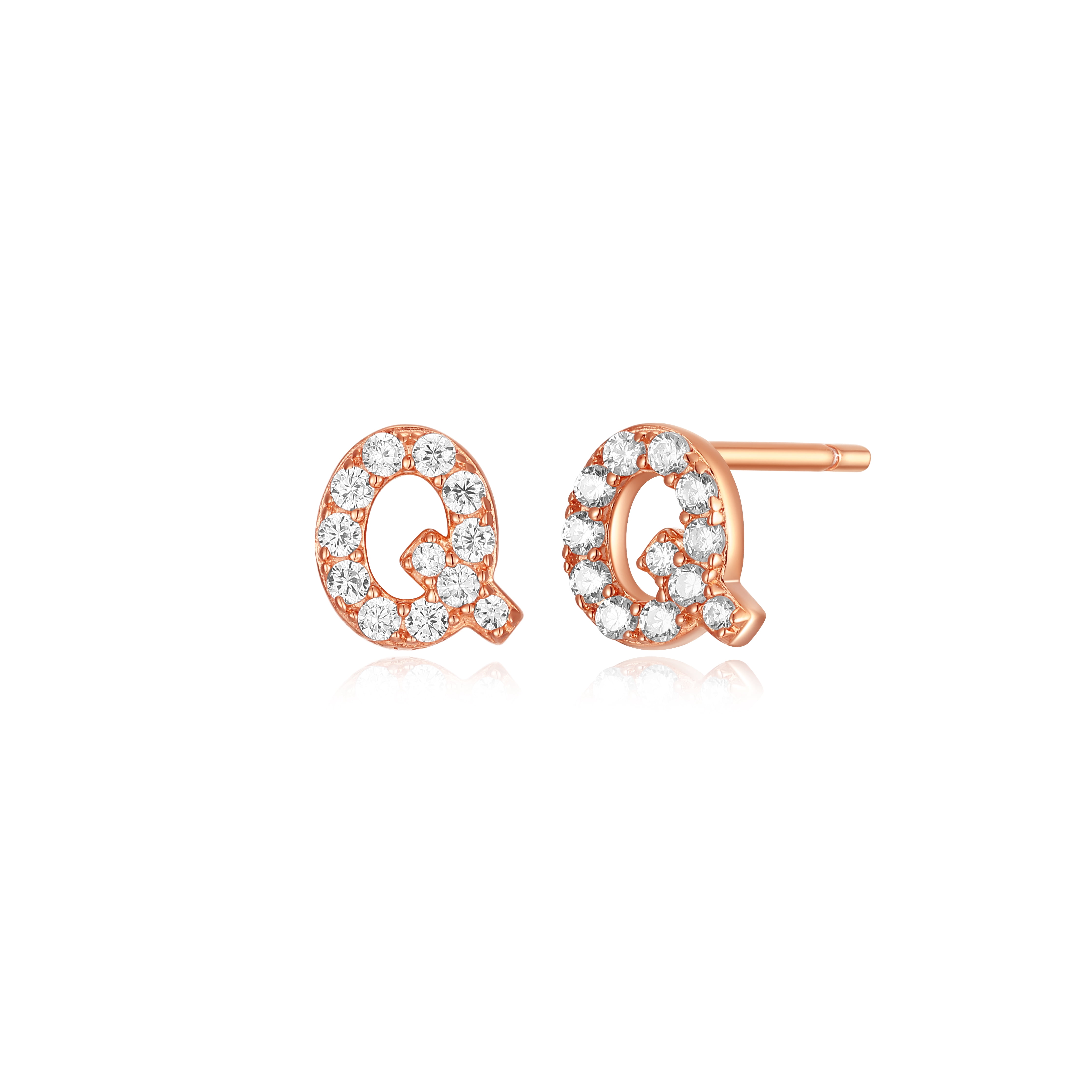 Forever Facets "Q" CZ Earrings in Rose Gold over Sterling Silver, Adult Female