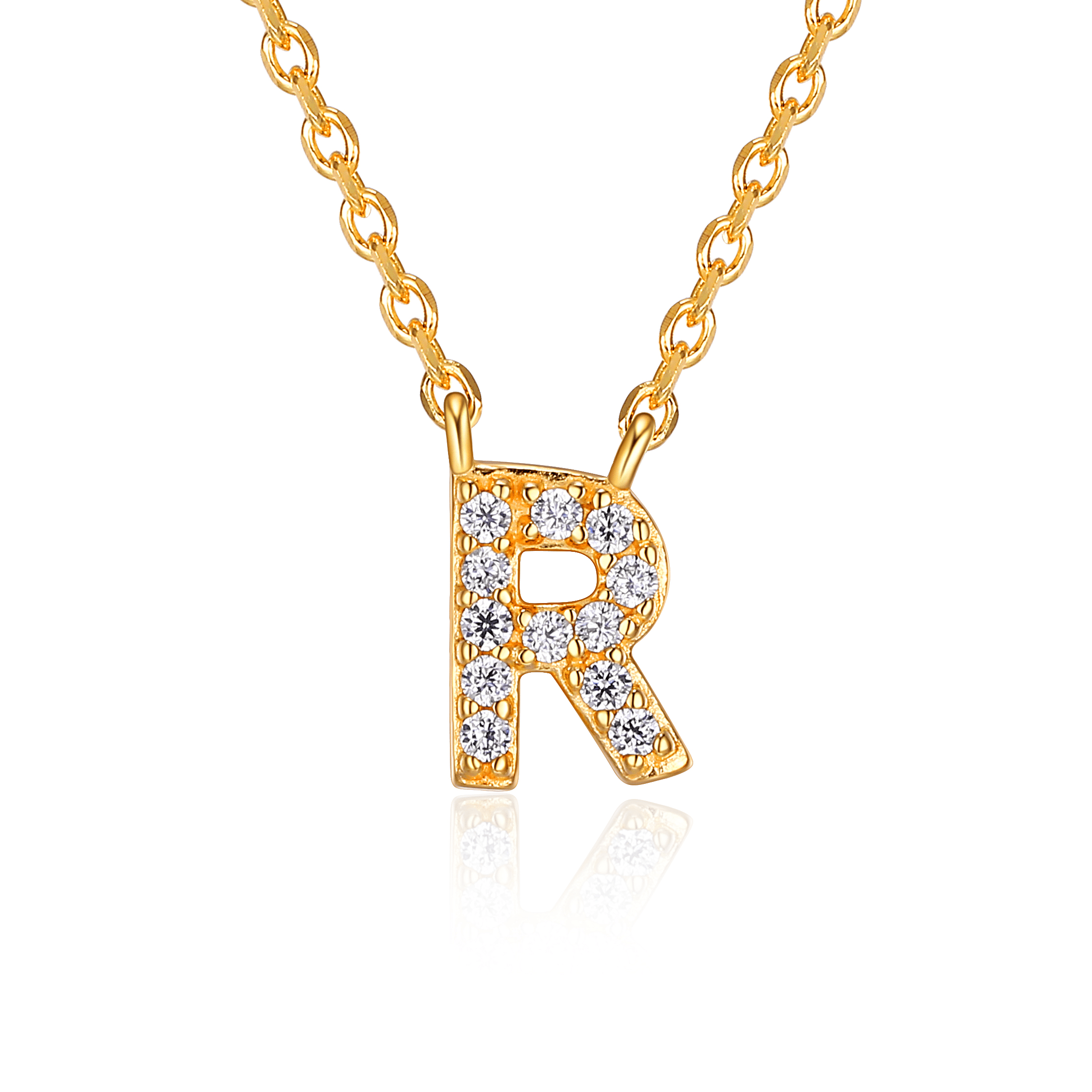 Forever Facets "R" CZ Necklace in Gold over Sterling Silver, Adult Female