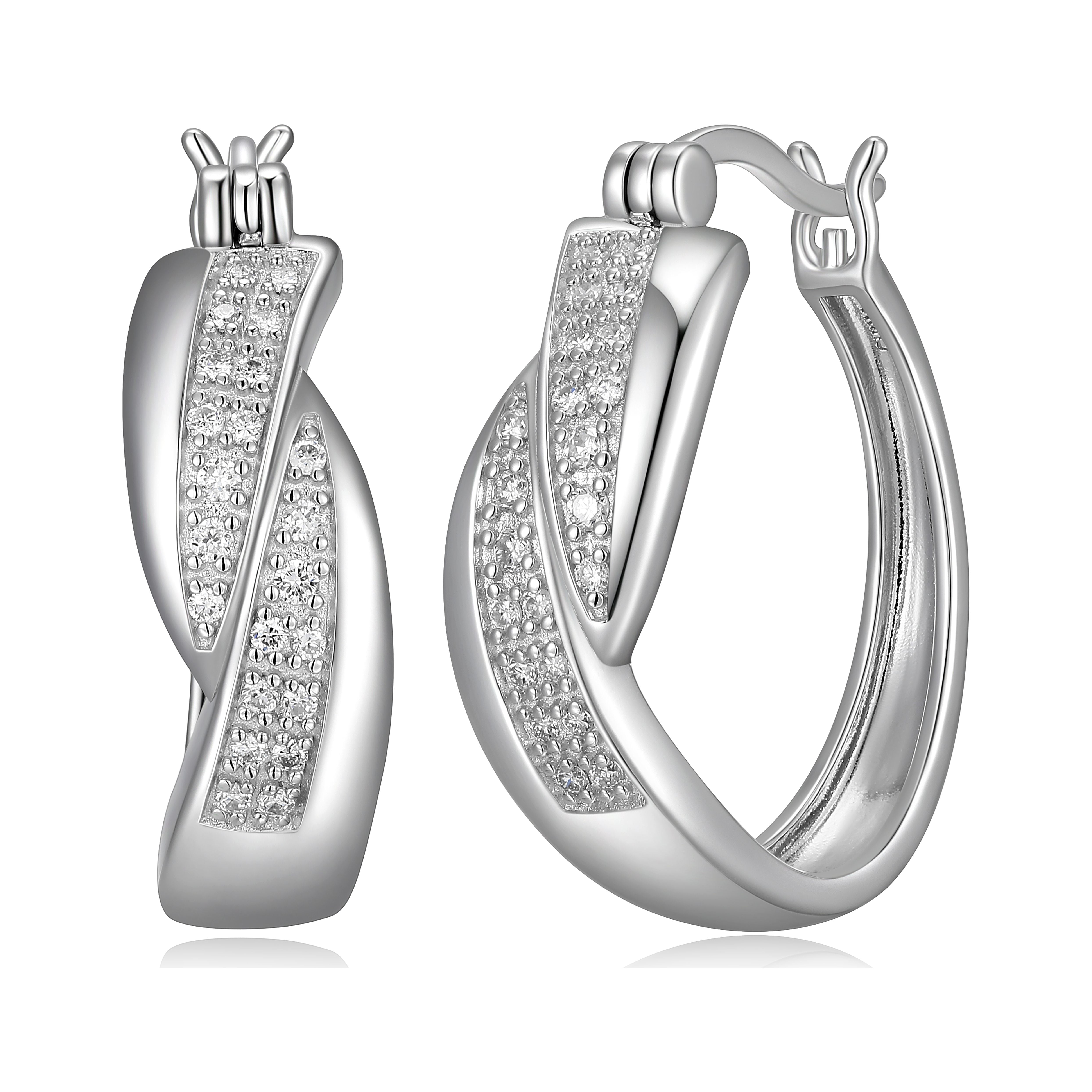 Forever Facets Rhodium Plated Sterling Silver 1/4 CT TW Lab Grown Diamond Hoop Earrings, Adult Female