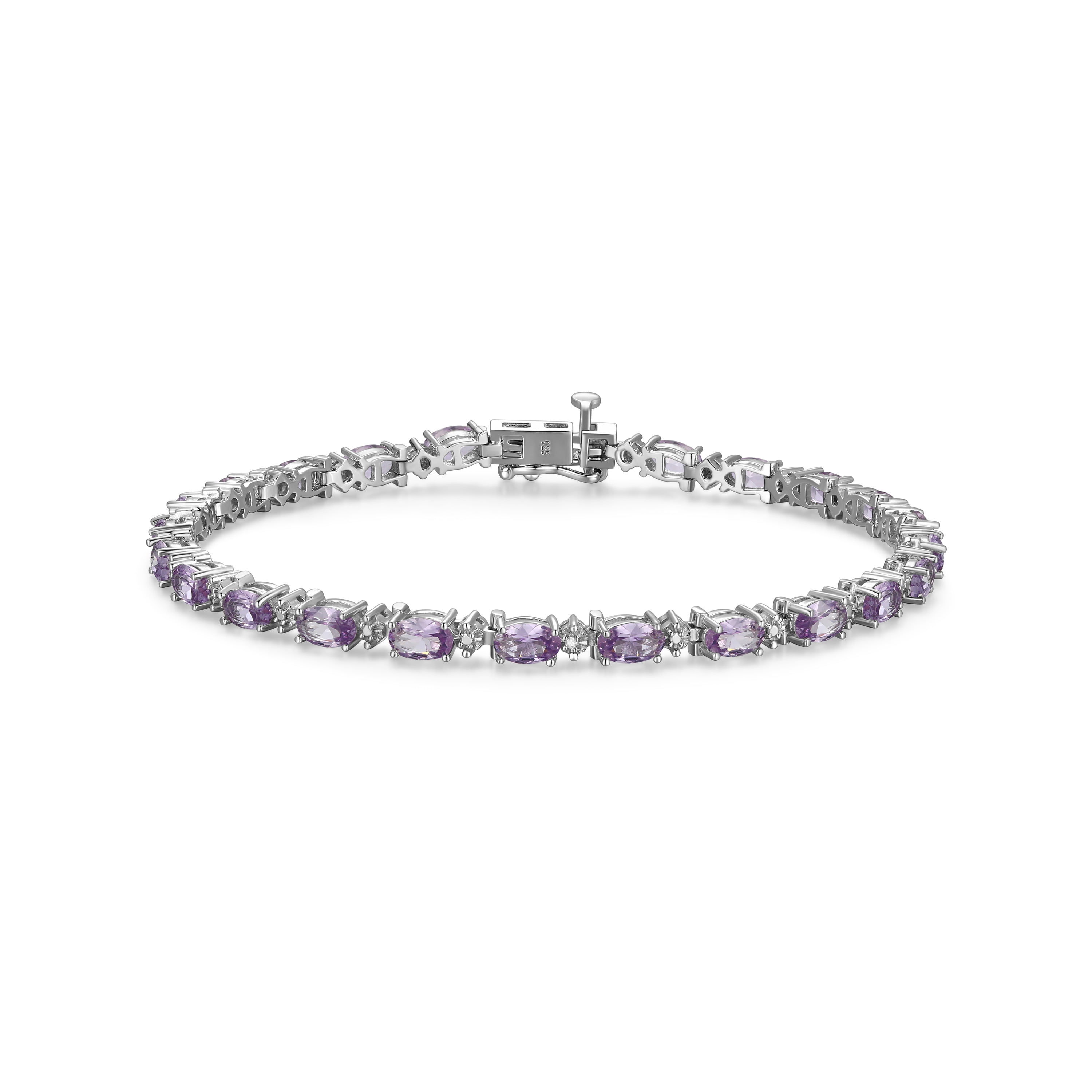 Forever Facets Sterling Silver Created Alexandrite Sapphire and Diamond Accent Tennis Bracelet, Adult Female