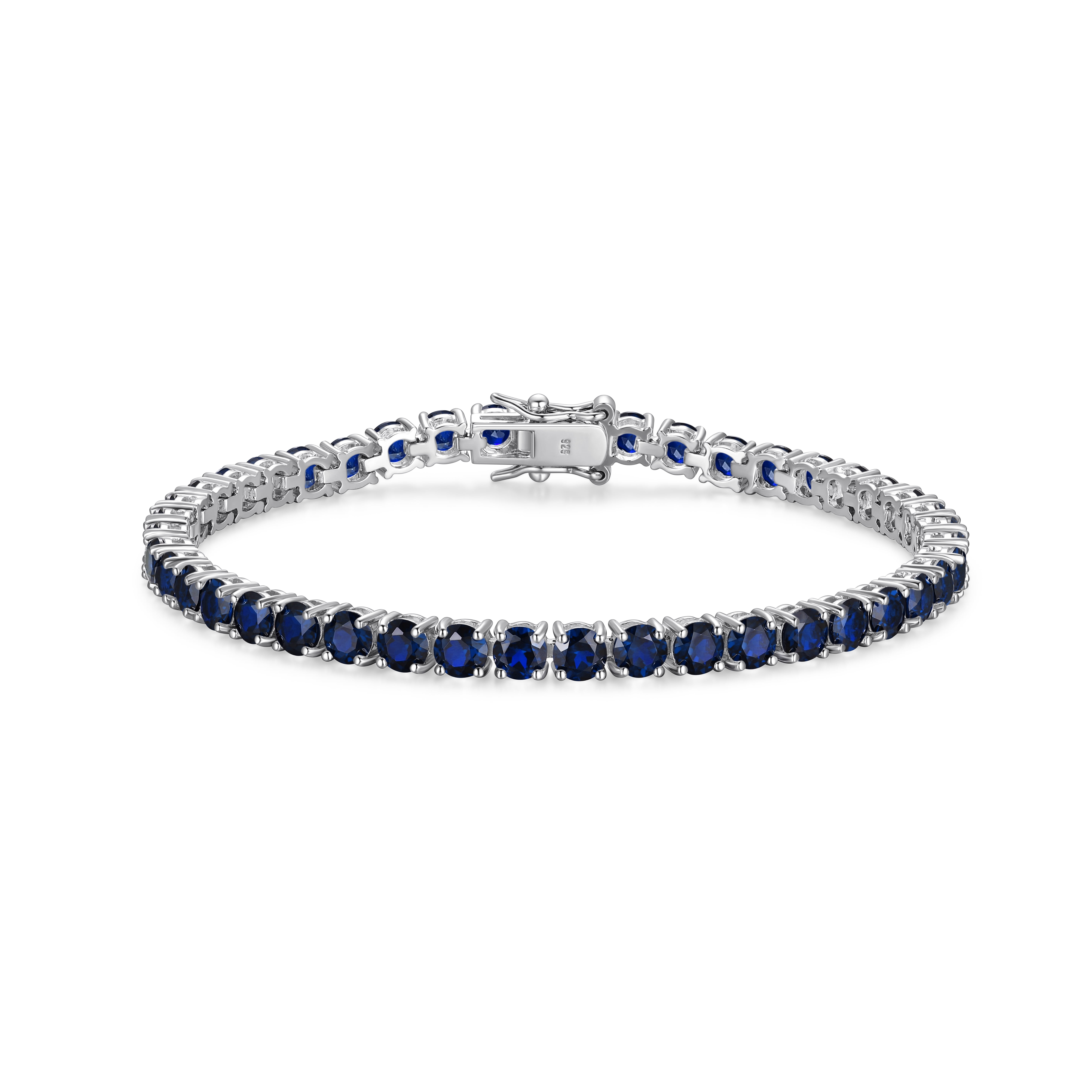 Forever Facets Sterling Silver Created Blue Sapphire Tennis Bracelet, Adult Female