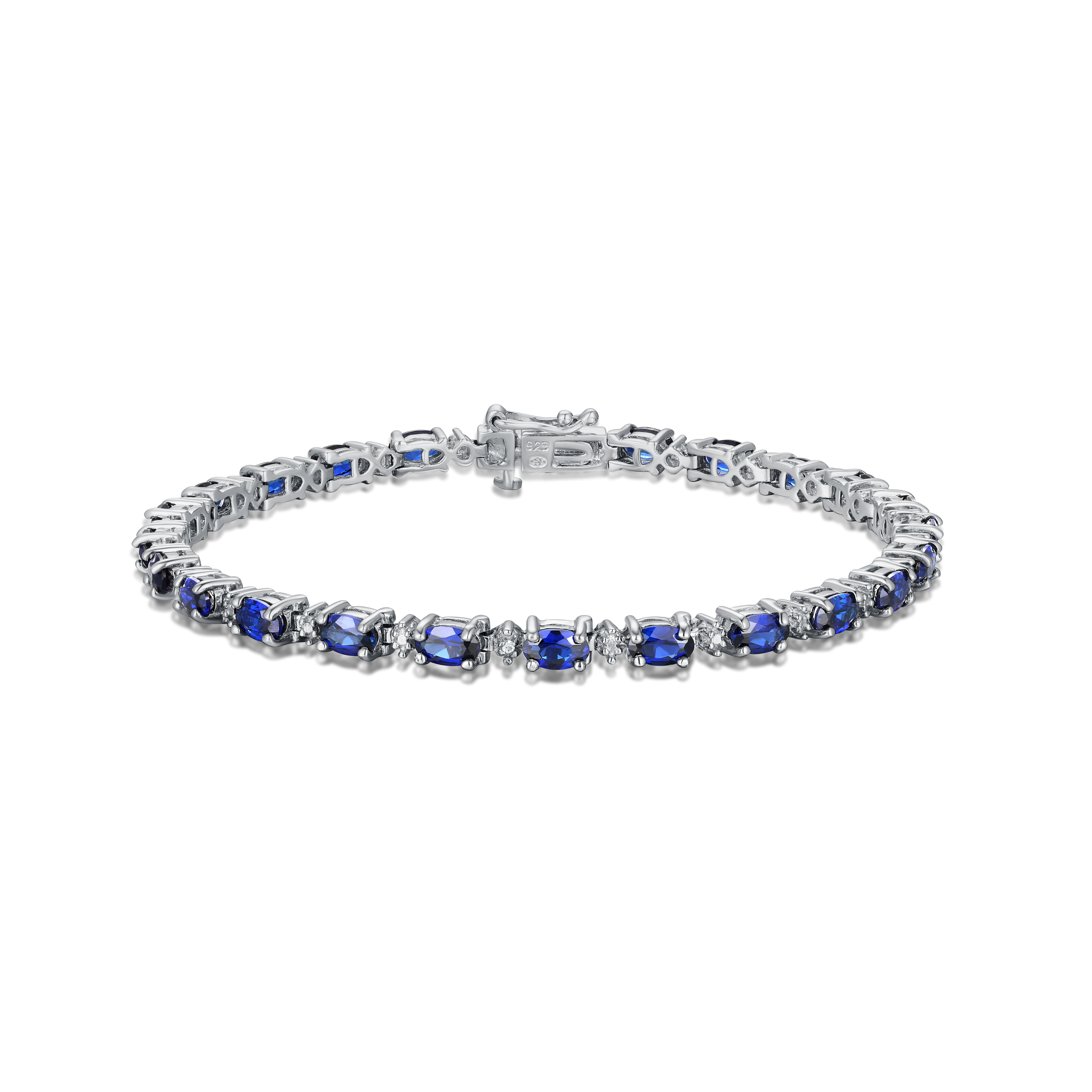 Forever Facets Sterling Silver Created Blue Sapphire and Diamond Accent Tennis Bracelet, Adult Female