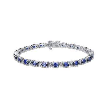 Blue Sapphire & White Topaz Tennis Bracelet – Solid 925 Sterling Silver, 7 Inch, Includes Gift Box