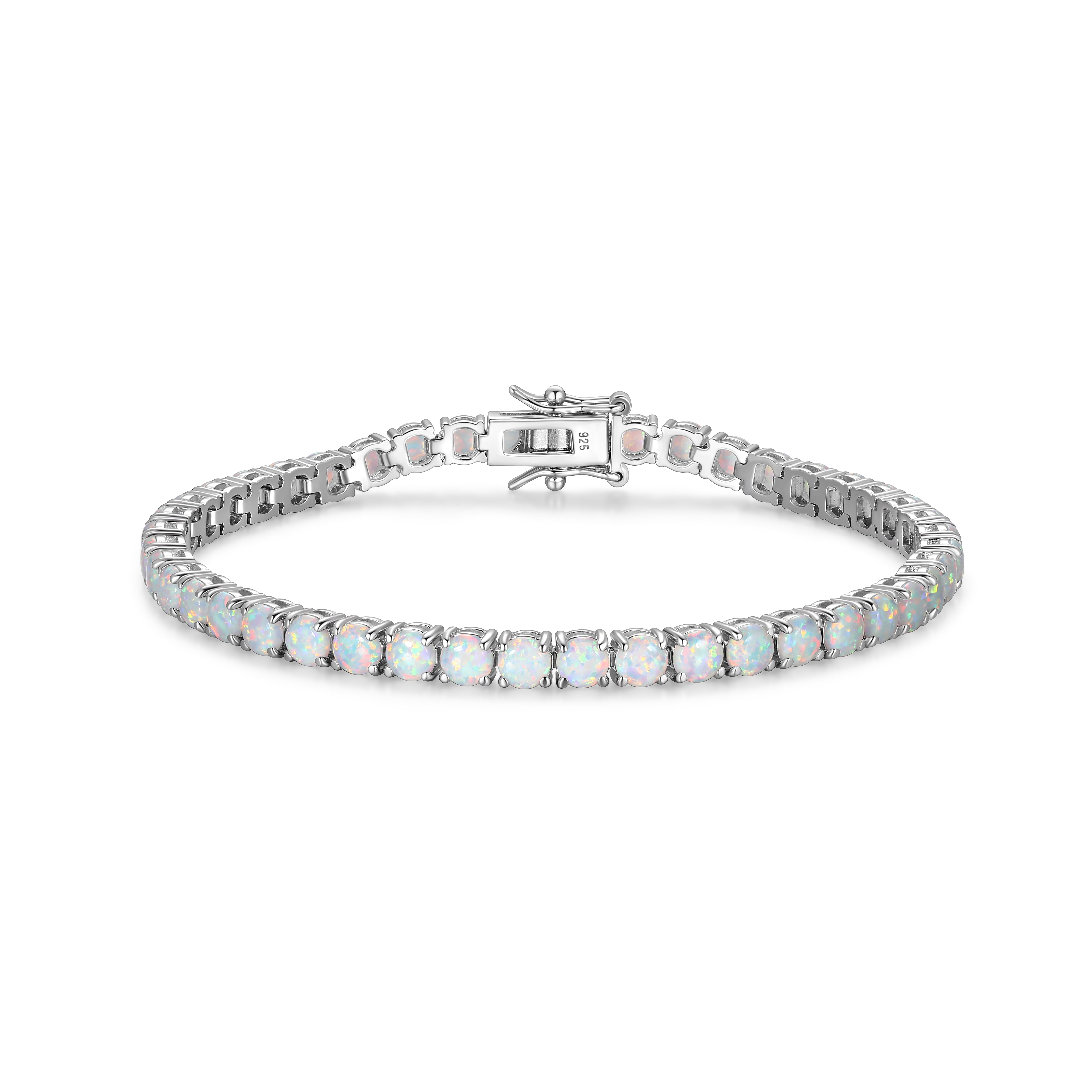 Forever Facets Sterling Silver Created Opal Tennis Bracelet, Adult Female