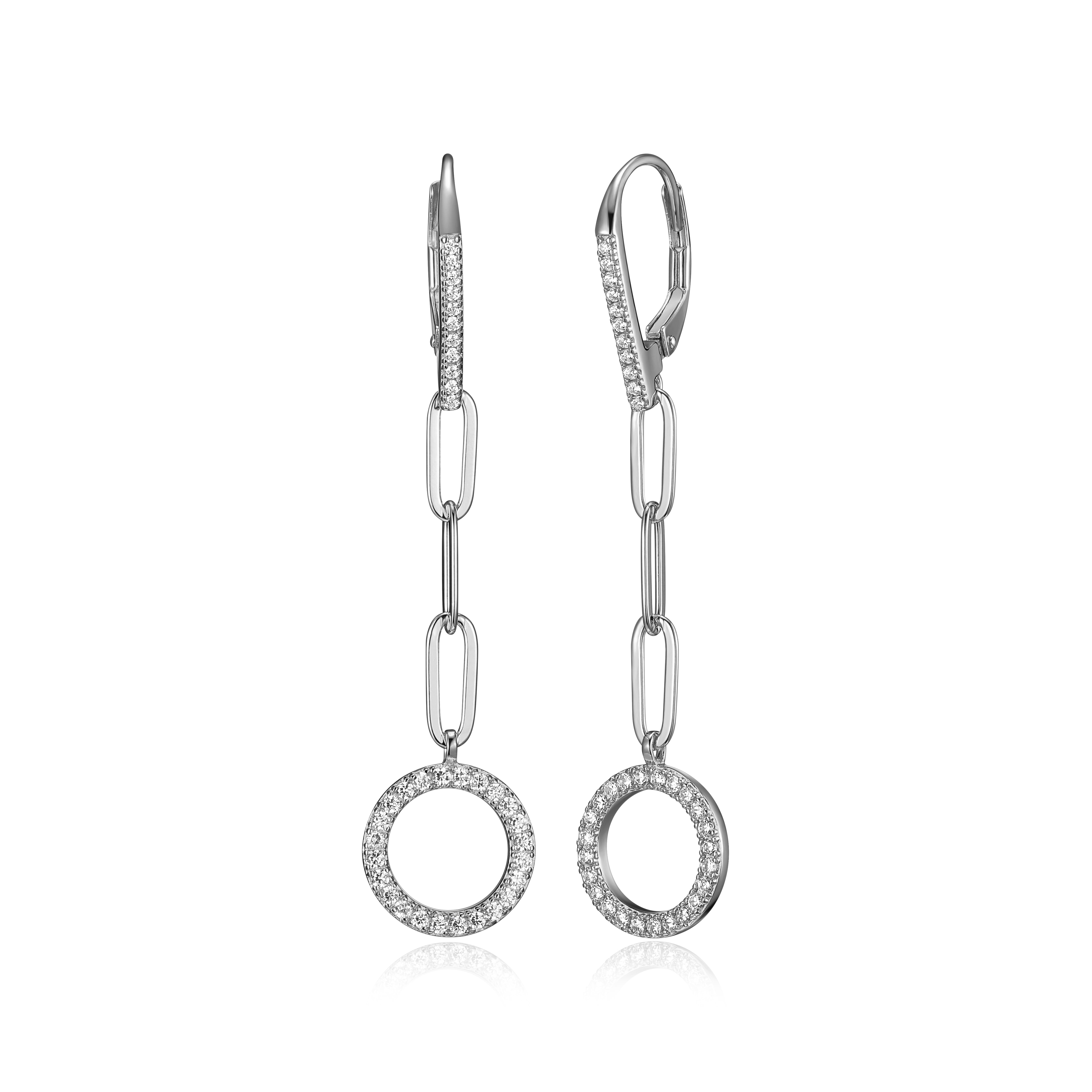 Forever Facets Sterling Silver Cubic Zirconia Circle Paperclip Leverback Earrings