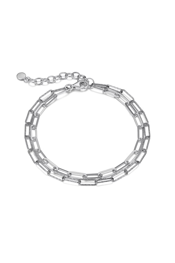 Sterling Silver Double Chain Paperclip Bracelet, 6 3/4" + 1 1/4" Extender