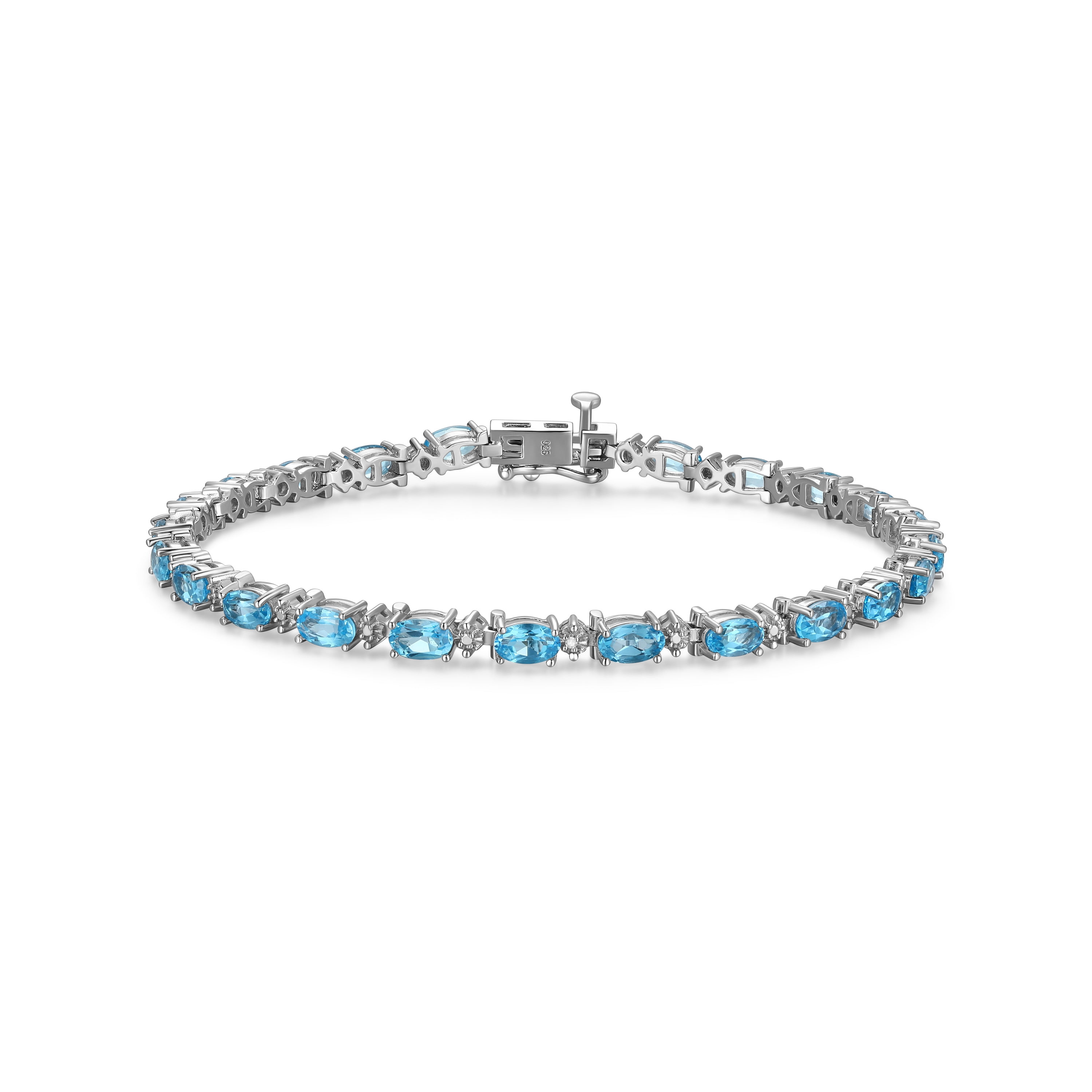 Forever Facets Sterling Silver Genuine Blue Topaz and Diamond Accent Tennis Bracelet, Adult Female
