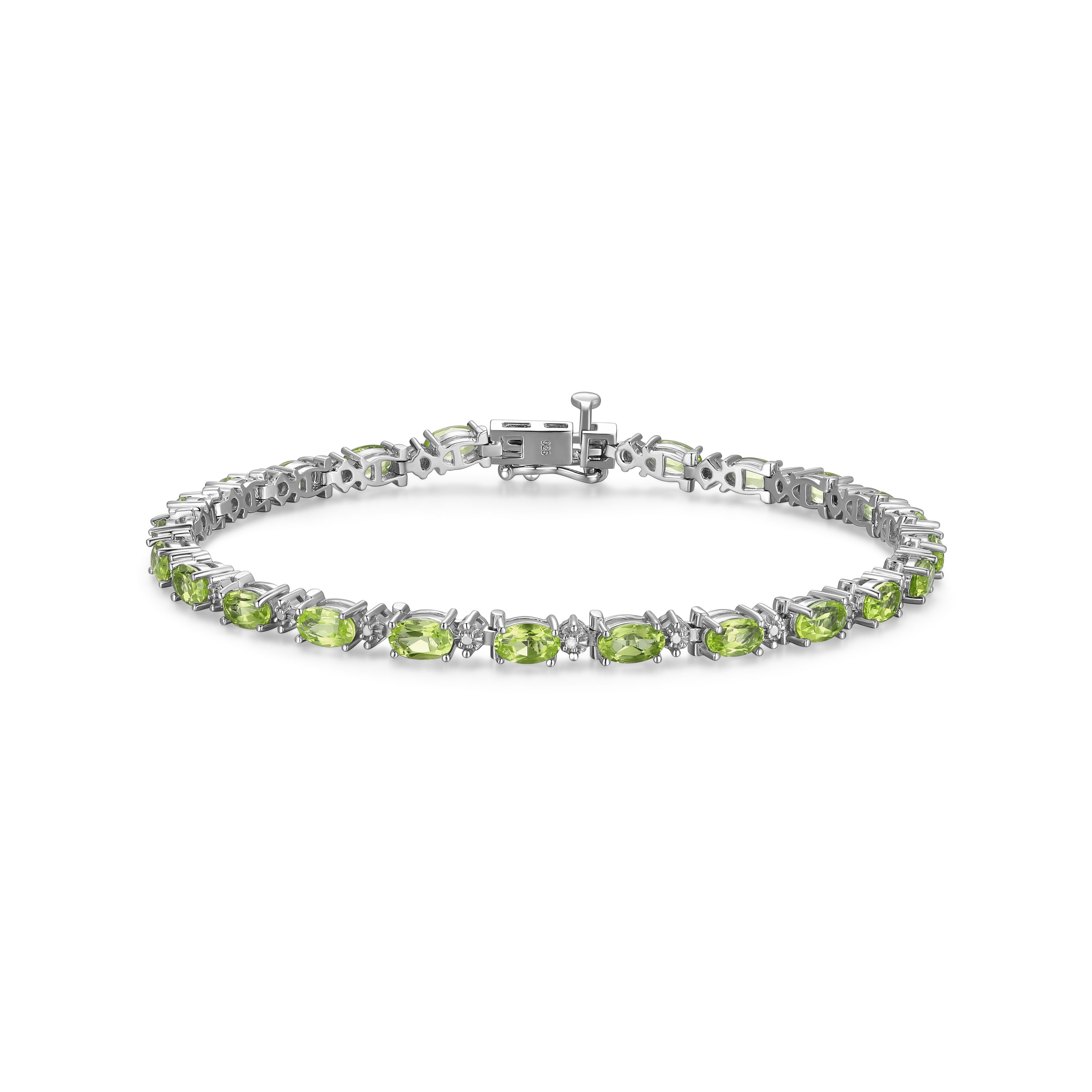 Forever Facets Sterling Silver Genuine Peridot and Diamond Accent Tennis Bracelet, Adult Female