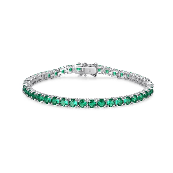 Forever Facets Sterling Silver Synthetic Emerald Tennis Bracelet, Adult Female