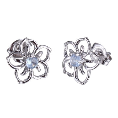 Forever Facets Synthetic Spinel March Birthstone Floral Earrings in Sterling Silver, Adult Female