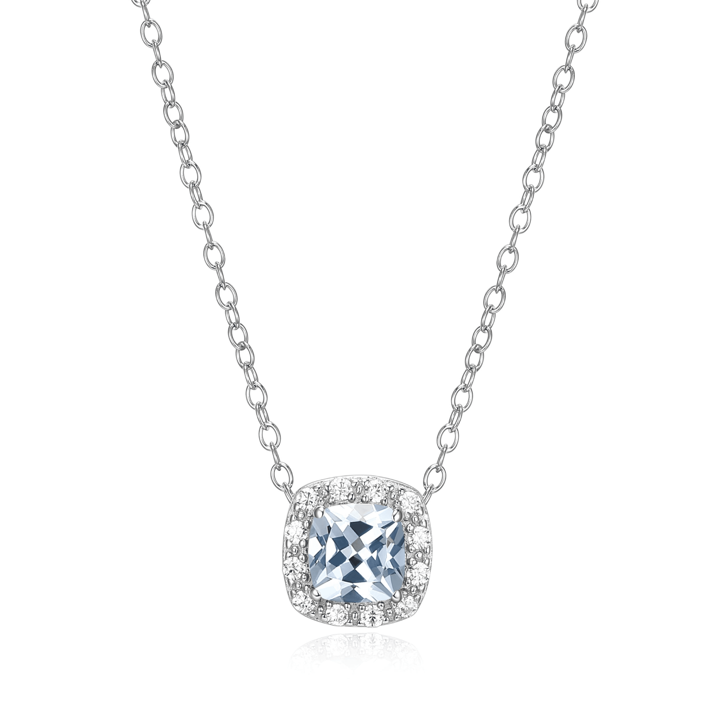 Forever Facets Synthetic Spinel and CZ Round Necklace in Sterling Silver, Adult Female