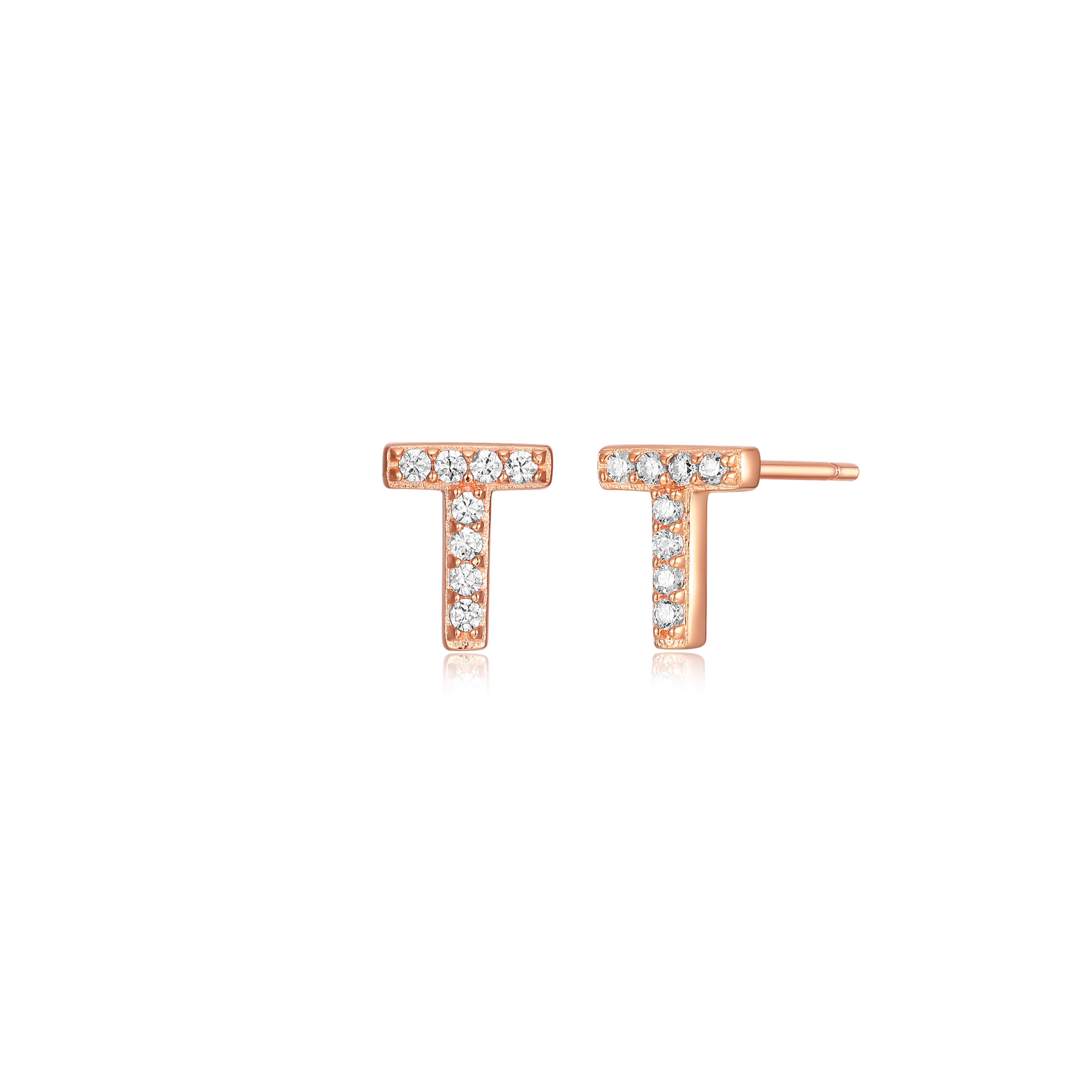Forever Facets "T" CZ Earrings in Rose Gold over Sterling Silver, Adult Female
