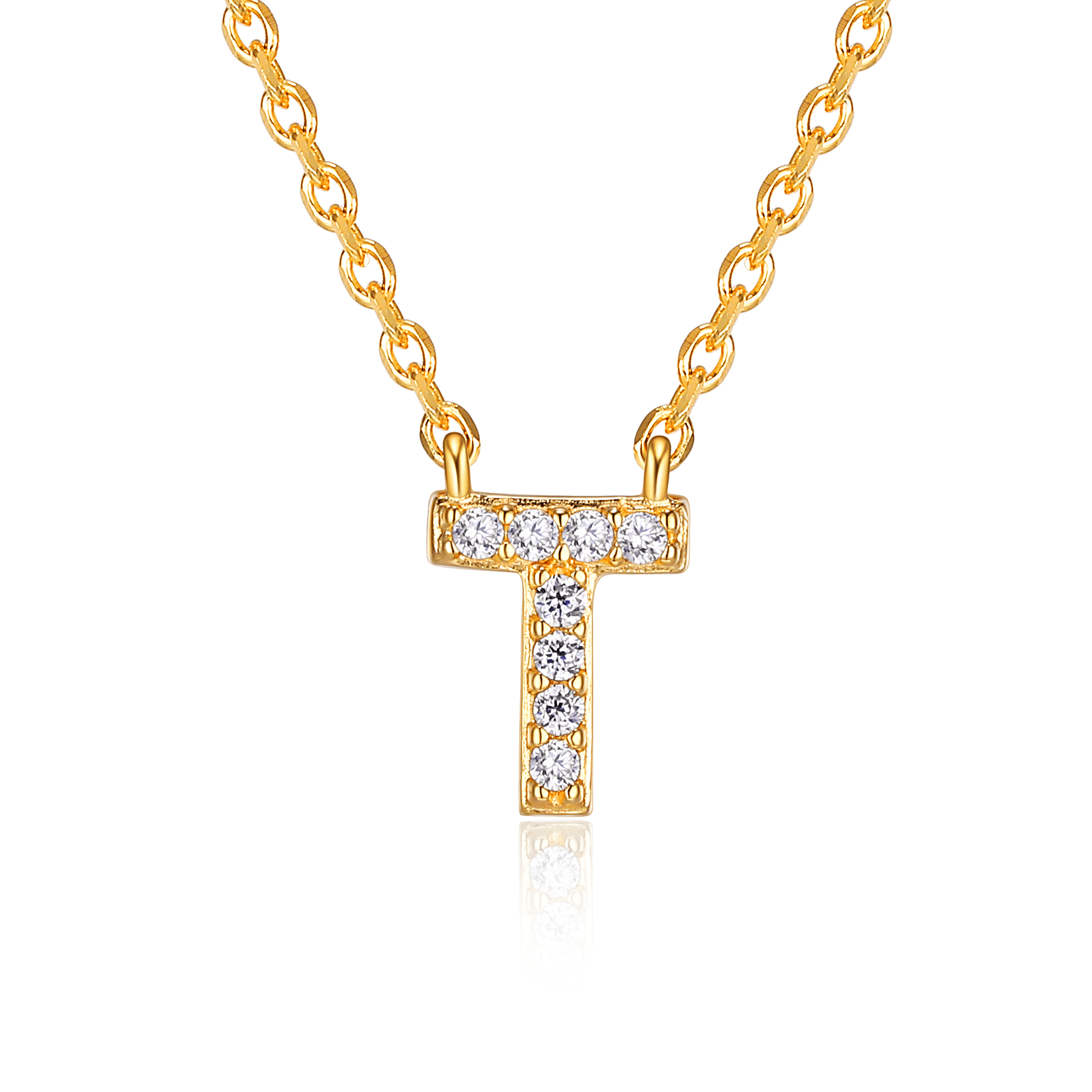 Forever Facets "T" CZ Necklace in Gold over Sterling Silver, Adult Female
