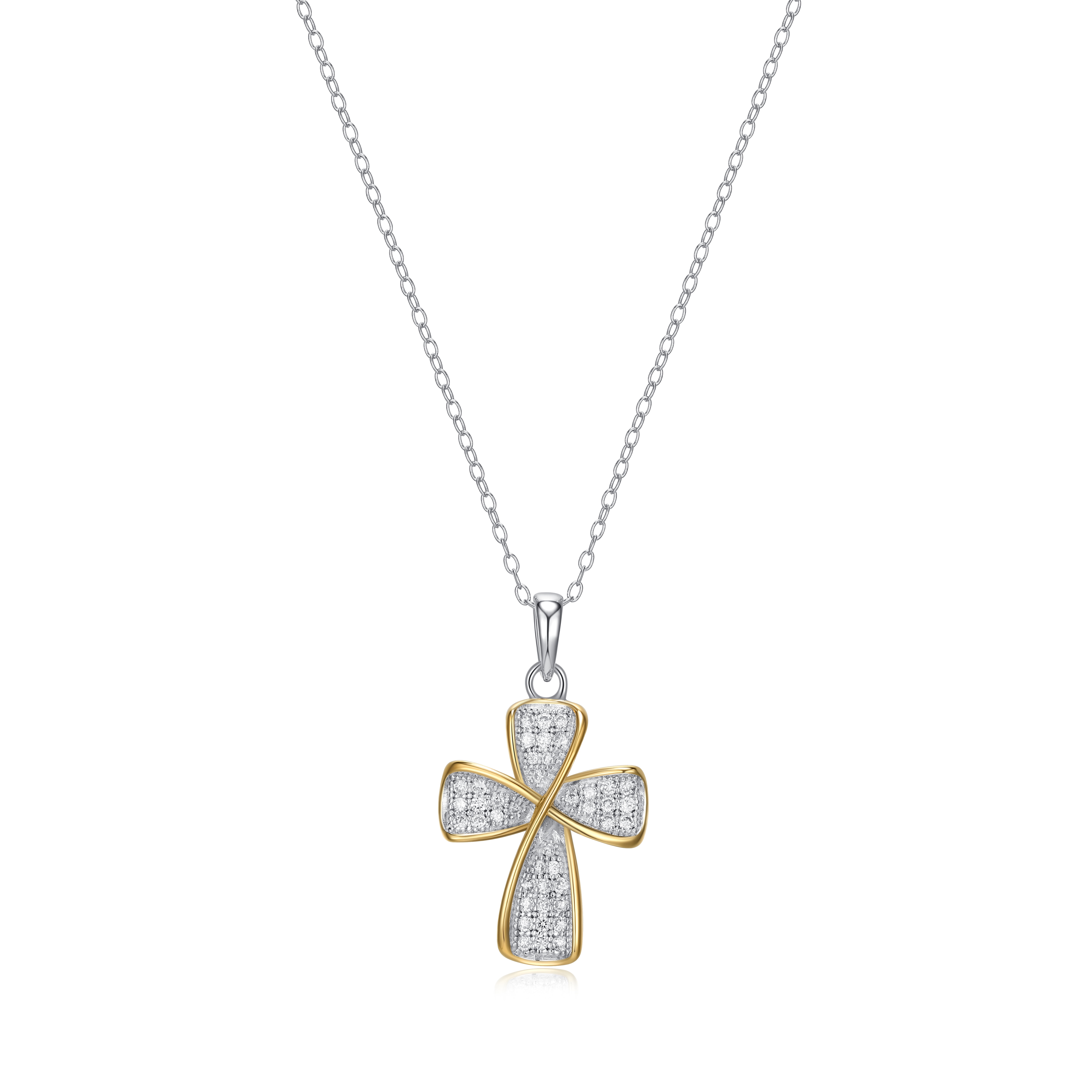 Forever Facets Two-Tone 1/3 CT TW Lab Grown Diamond Cross Necklace, Adult Female
