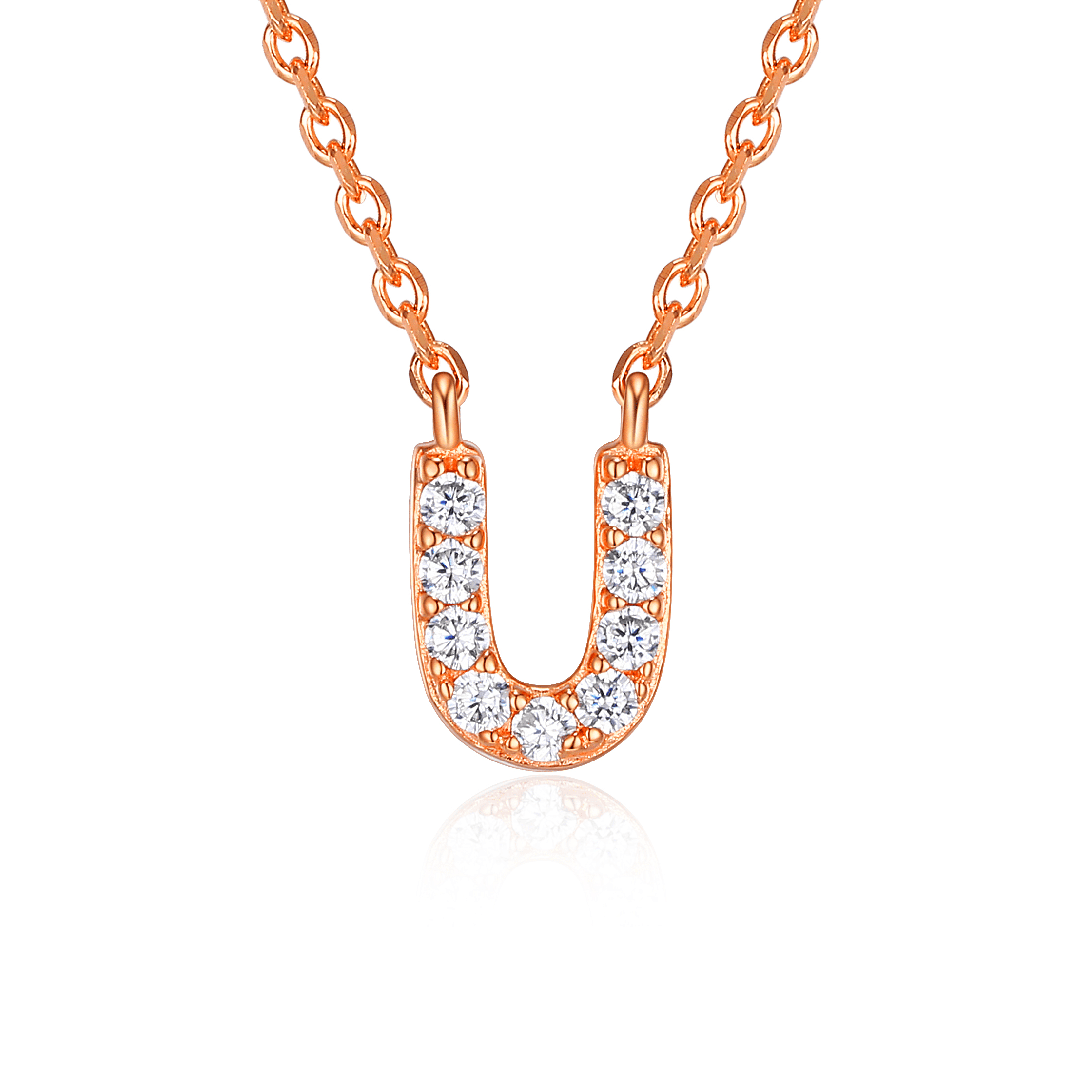 Forever Facets "U" CZ Necklace in Rose Gold over Sterling Silver, Adult Female
