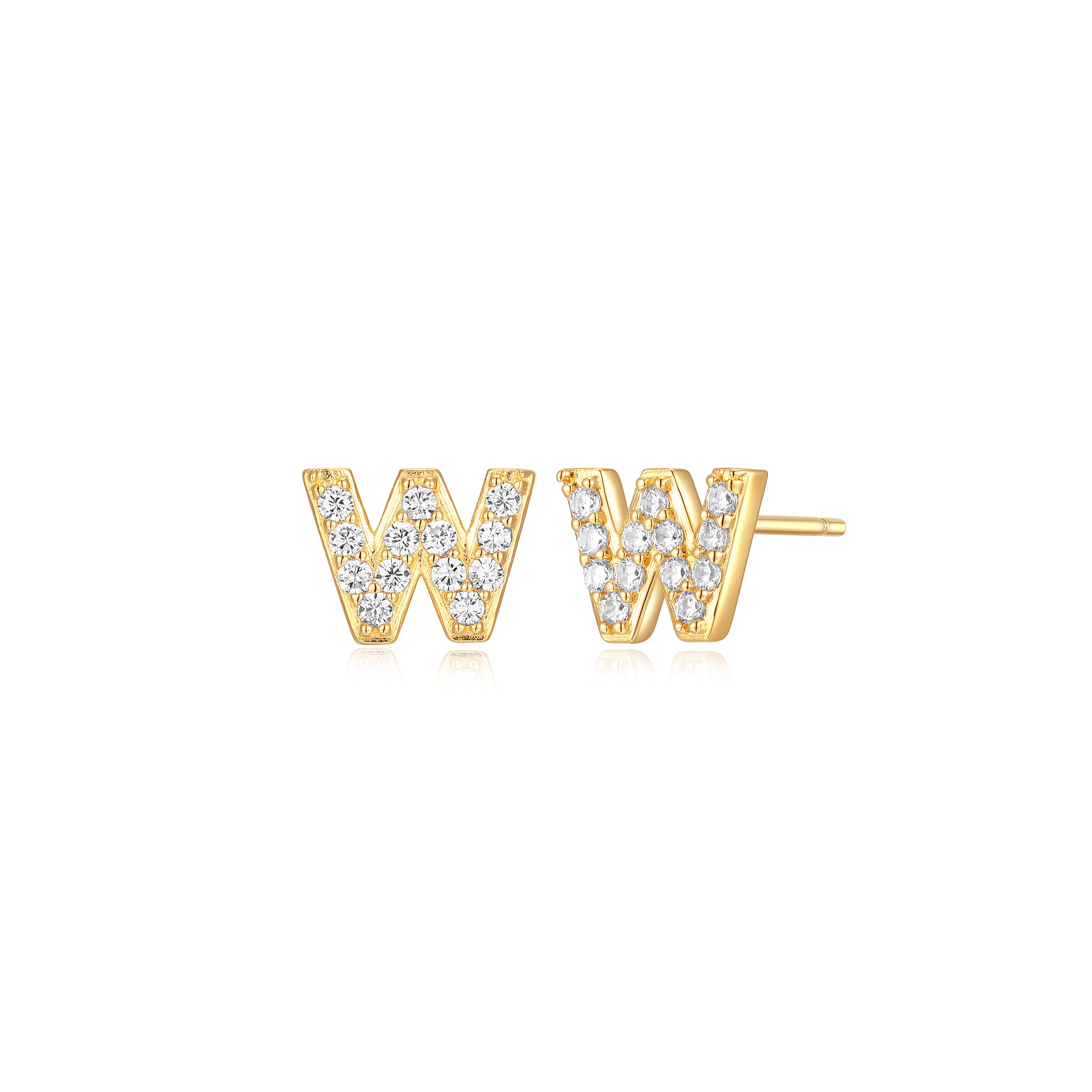Forever Facets "W" CZ Earrings in Gold over Sterling Silver, Adult Female