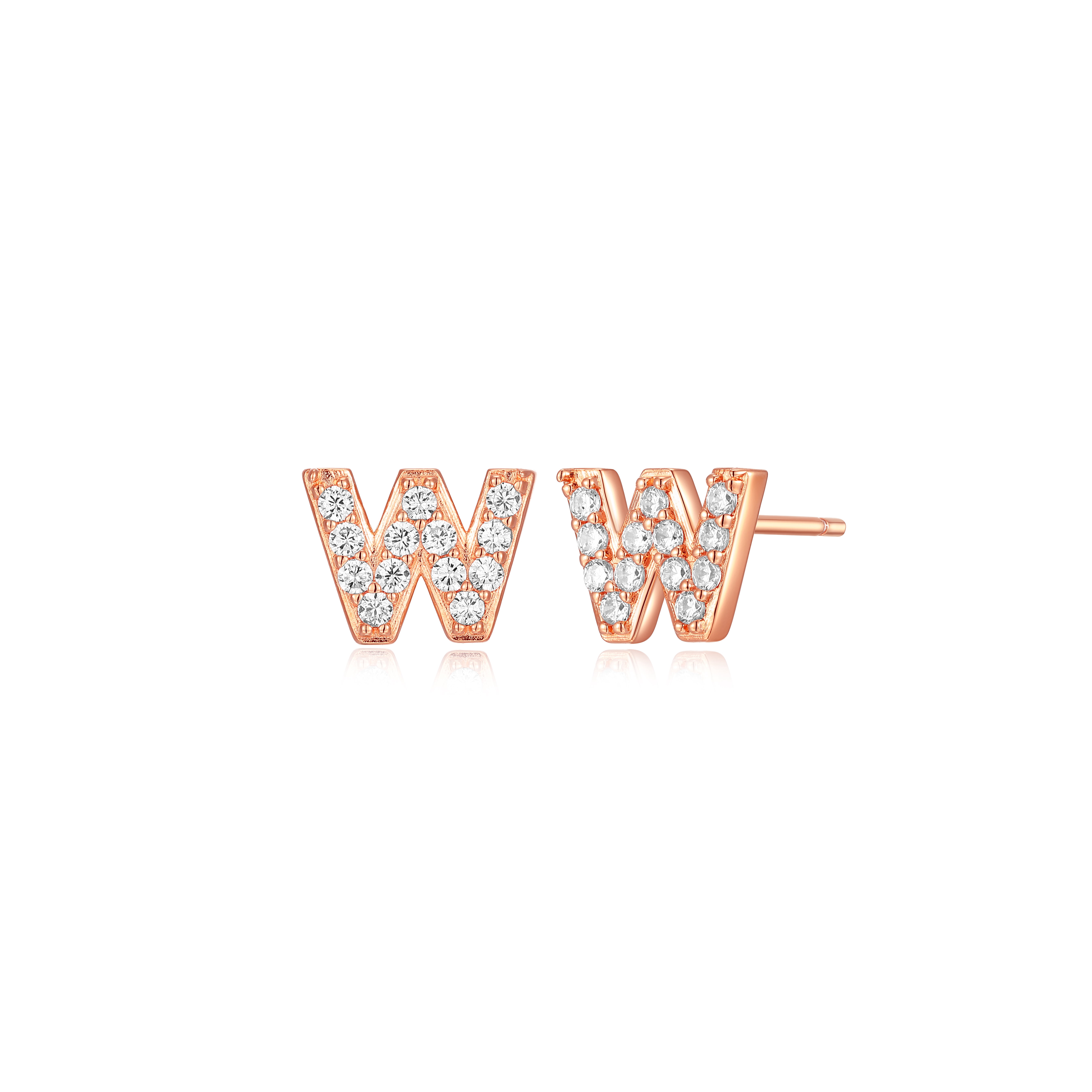 Forever Facets "W" CZ Earrings in Rose Gold over Sterling Silver, Adult Female