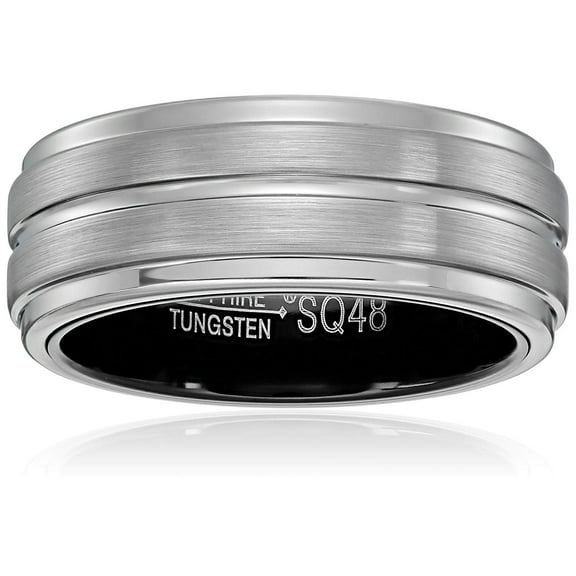 Forever Facets White Sapphire Tungsten Brushed Striped Comfort Fit Wedding Band, Size 9.5, Male