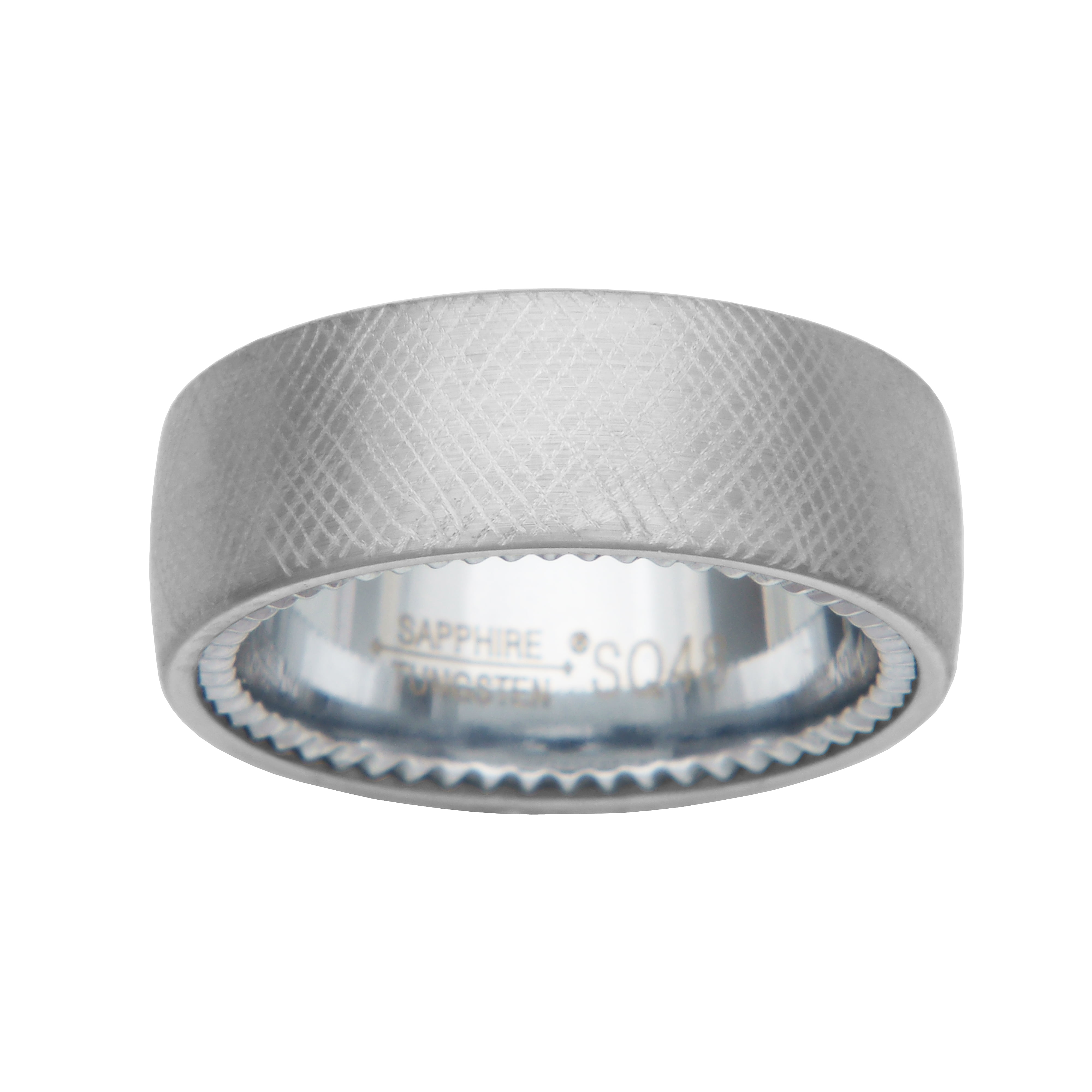 Forever Facets White Sapphire Tungsten Crosshatch Comfort Fit Wedding Band, Size 12, Male