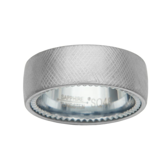 Forever Facets White Sapphire Tungsten Crosshatch Comfort Fit Wedding Band, Size 8, Male