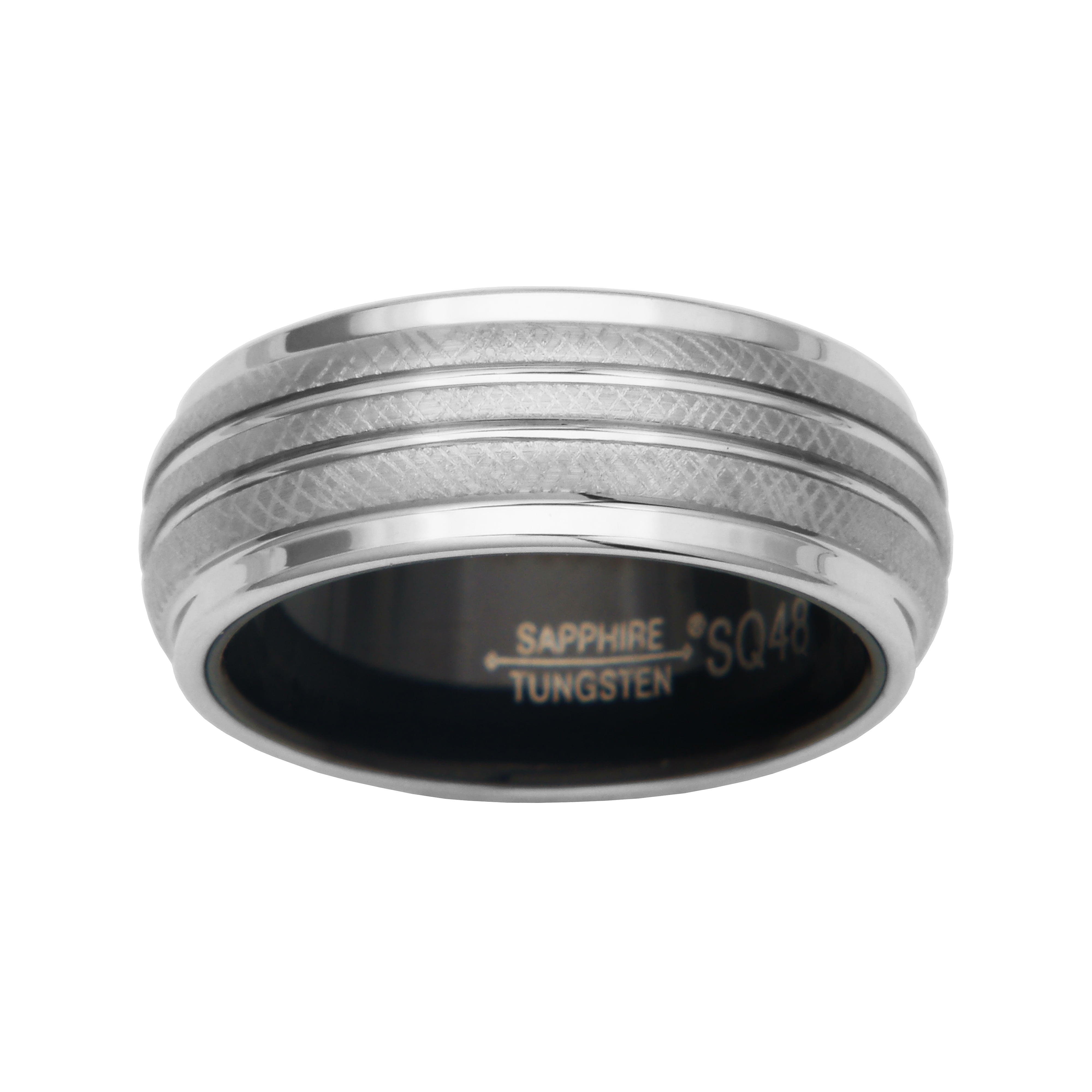 Forever Facets White Sapphire Tungsten Grooved Comfort Fit Wedding Band, Size 9.5, Male
