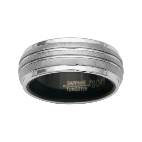 Forever Facets White Sapphire Tungsten Grooved Comfort Fit Wedding Band, Size 9, Male