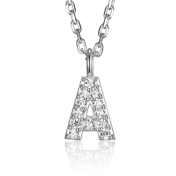 Forever Facets Women's Initial Letter "A" CZ Necklace in Sterling Silver, 18 inch
