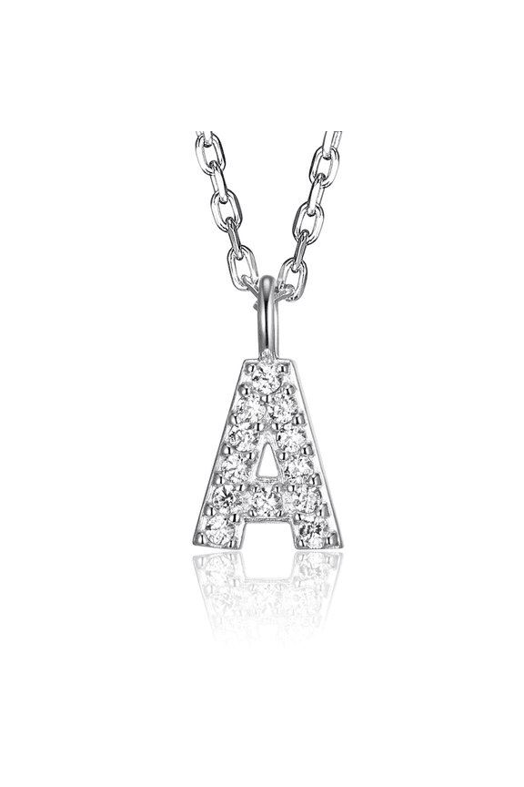 Women's Initial Letter "A" CZ Necklace in Sterling Silver, 18 inch