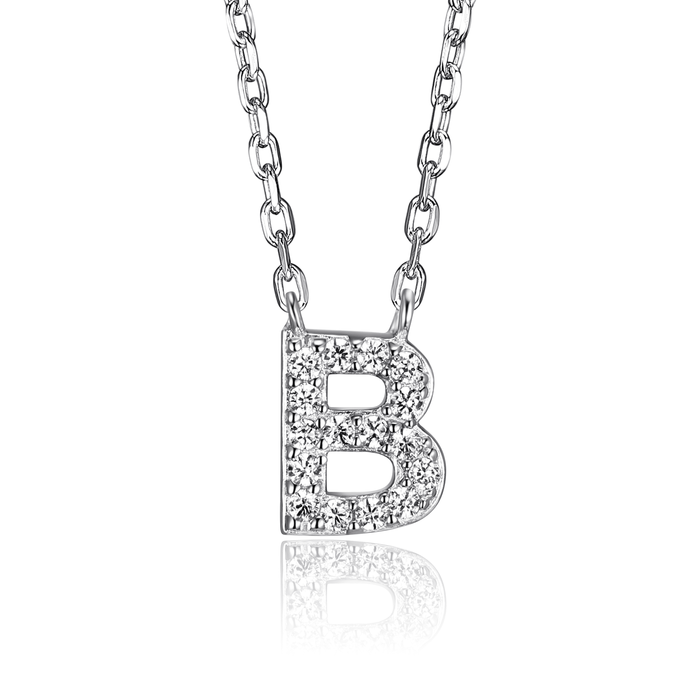 Forever Facets Women's Initial Letter "B" CZ Necklace in Sterling Silver, 18 inch