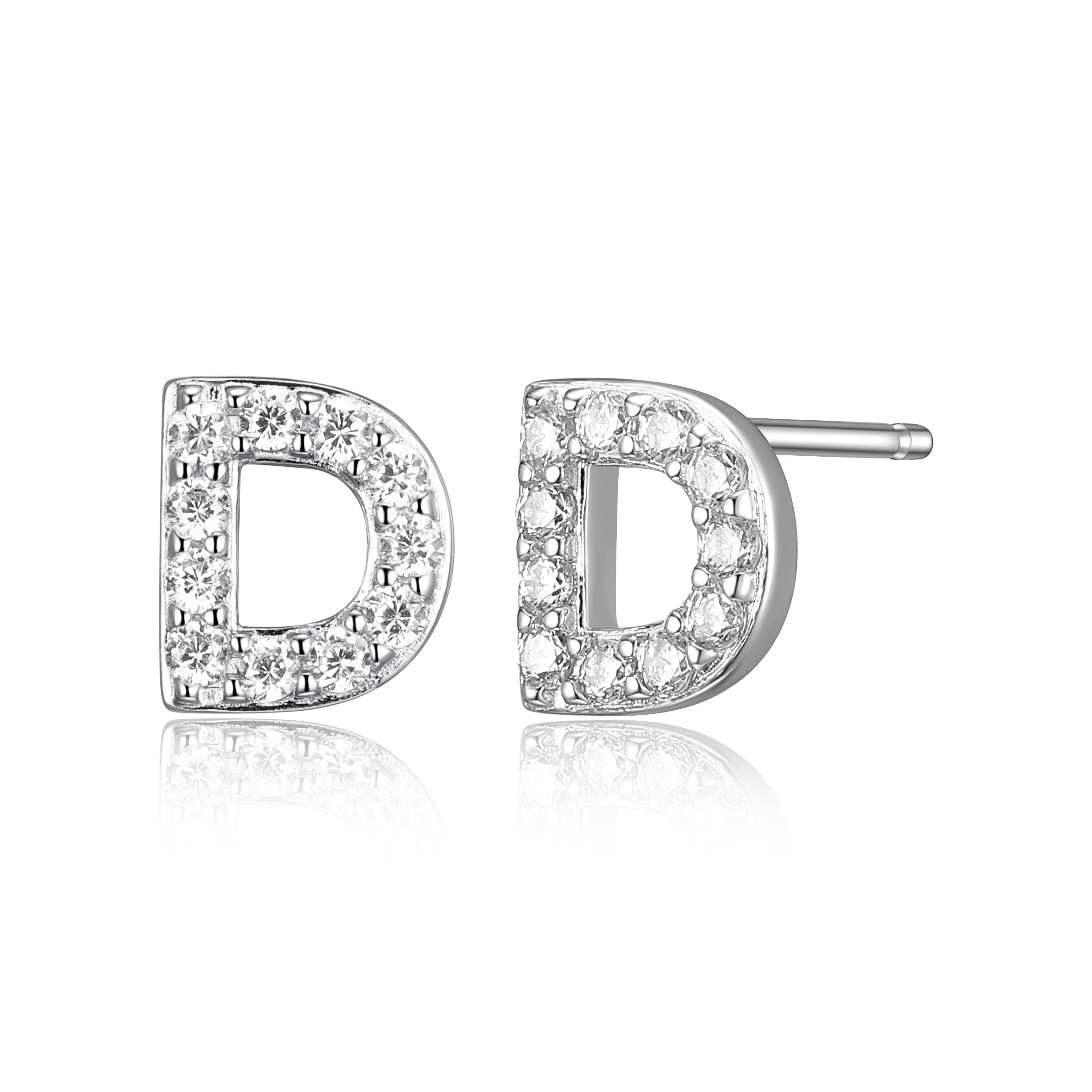 Forever Facets Women's Initial Letter "D" CZ Earrings in Sterling Silver