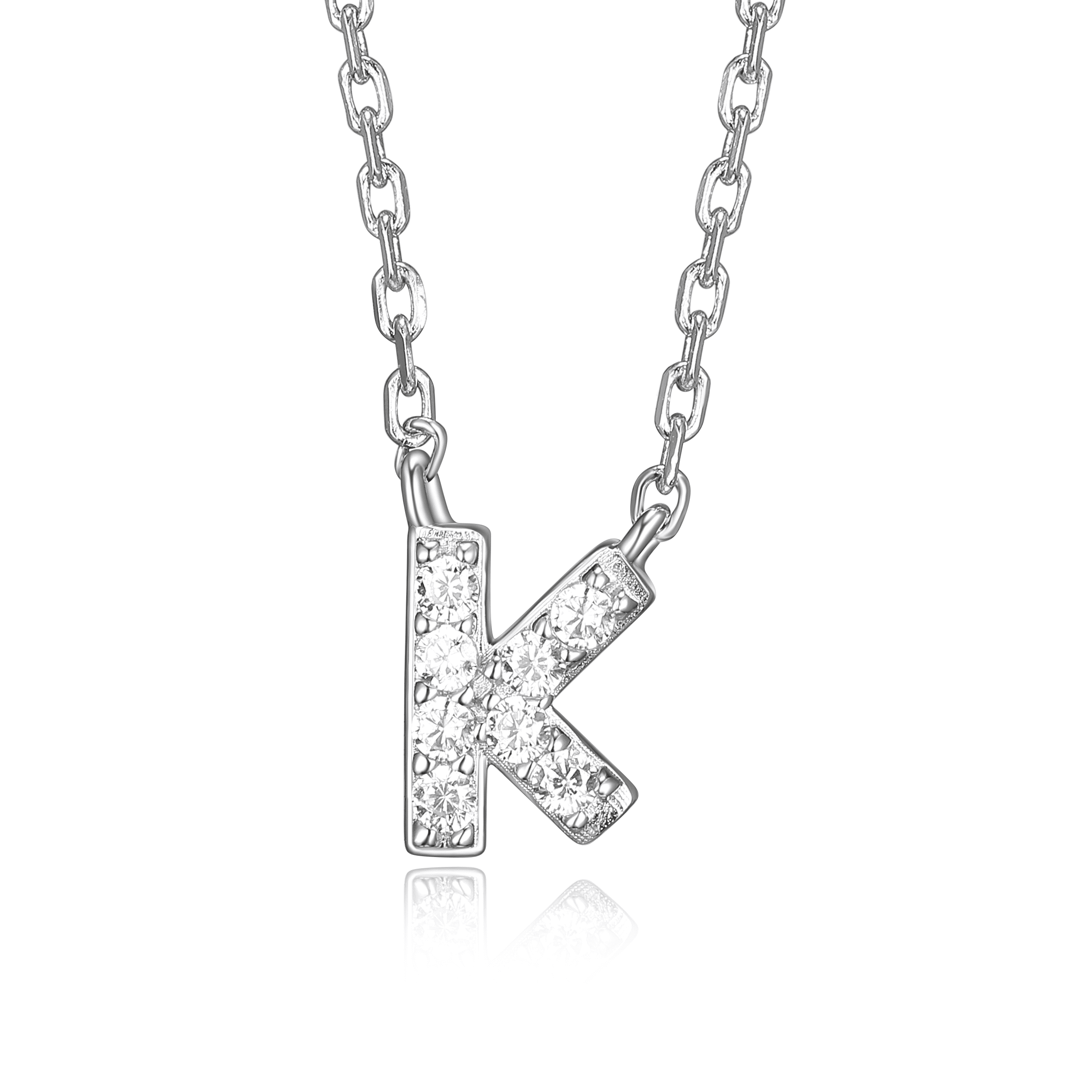 Forever Facets Women's Initial Letter "K" CZ Necklace in Sterling Silver, 18 inch
