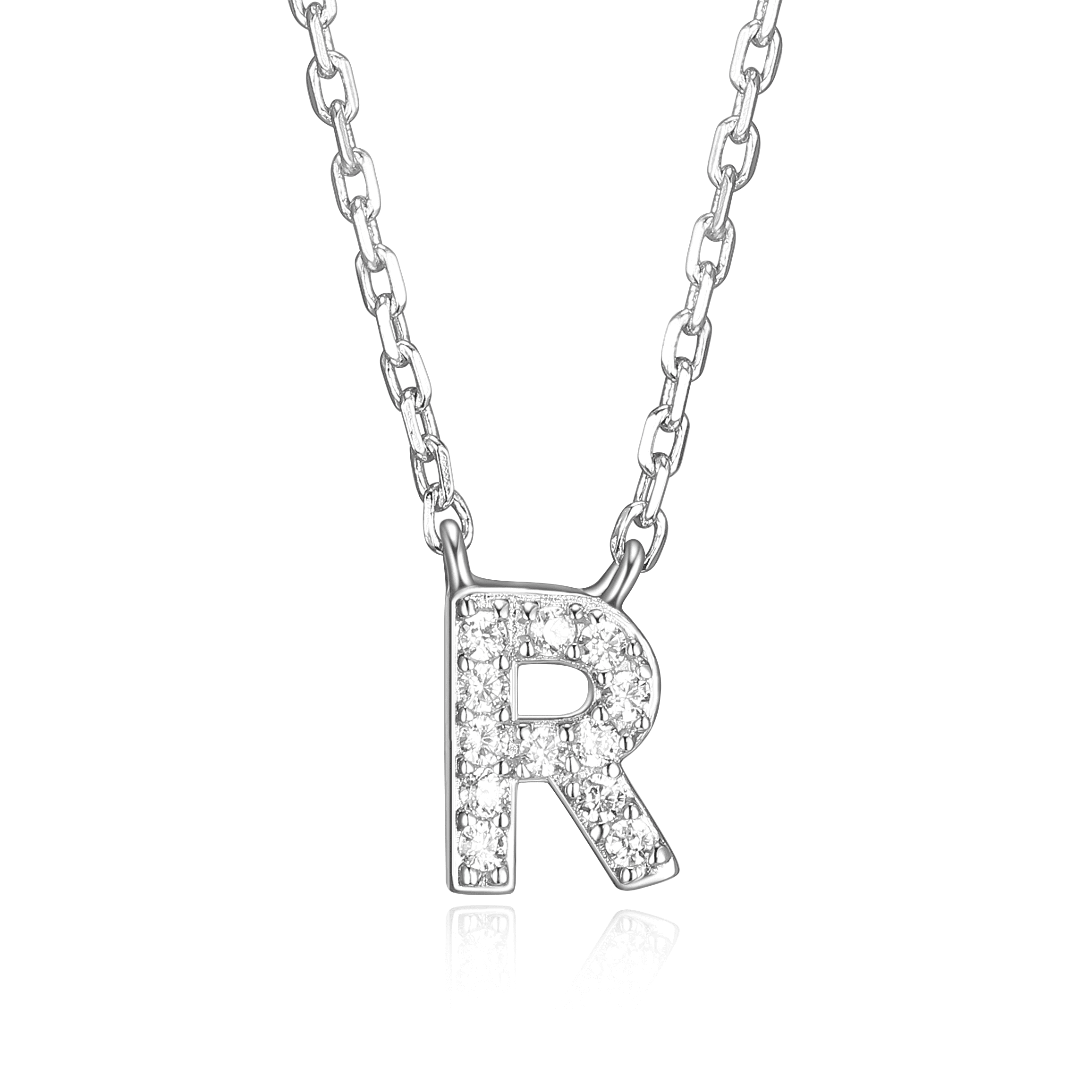 Forever Facets Women's Initial Letter "R" CZ Necklace in Sterling Silver, 18 inch