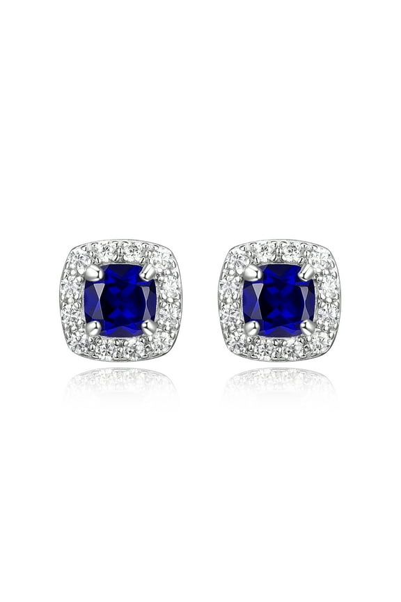 Women's Platinum over Sterling Silver Created Sapphire and CZ Stud Earrings