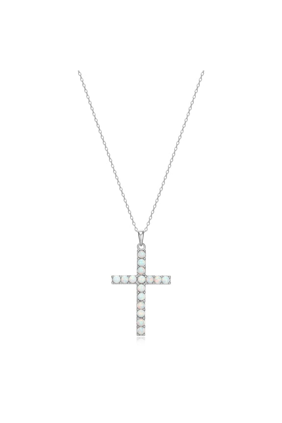Women's Platinum over Sterling Silver Created Turquoise Cross Necklace