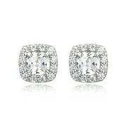FOREVER FACETS Women's Platinum over Sterling Silver Created White Sapphire and CZ Stud Earrings