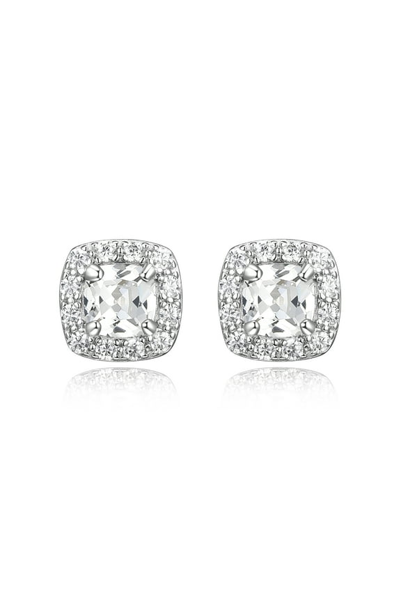 Women's Platinum over Sterling Silver Created White Sapphire and CZ Stud Earrings