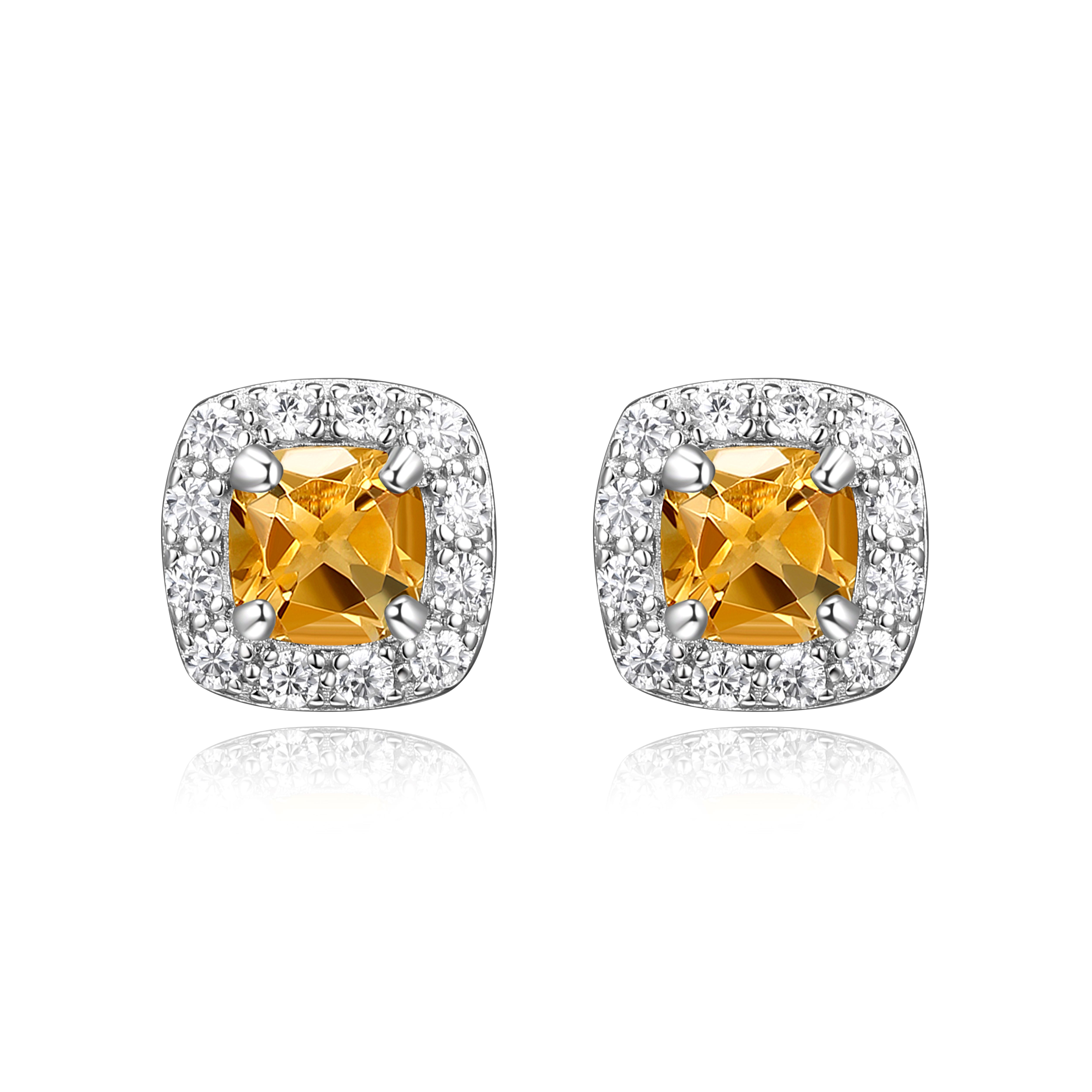 Forever Facets Women's Platinum over Sterling Silver Genuine Citrine and CZ Stud Earrings
