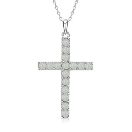 Forever Facets Women's Platinum over Sterling Silver Genuine Jade Cross Necklace