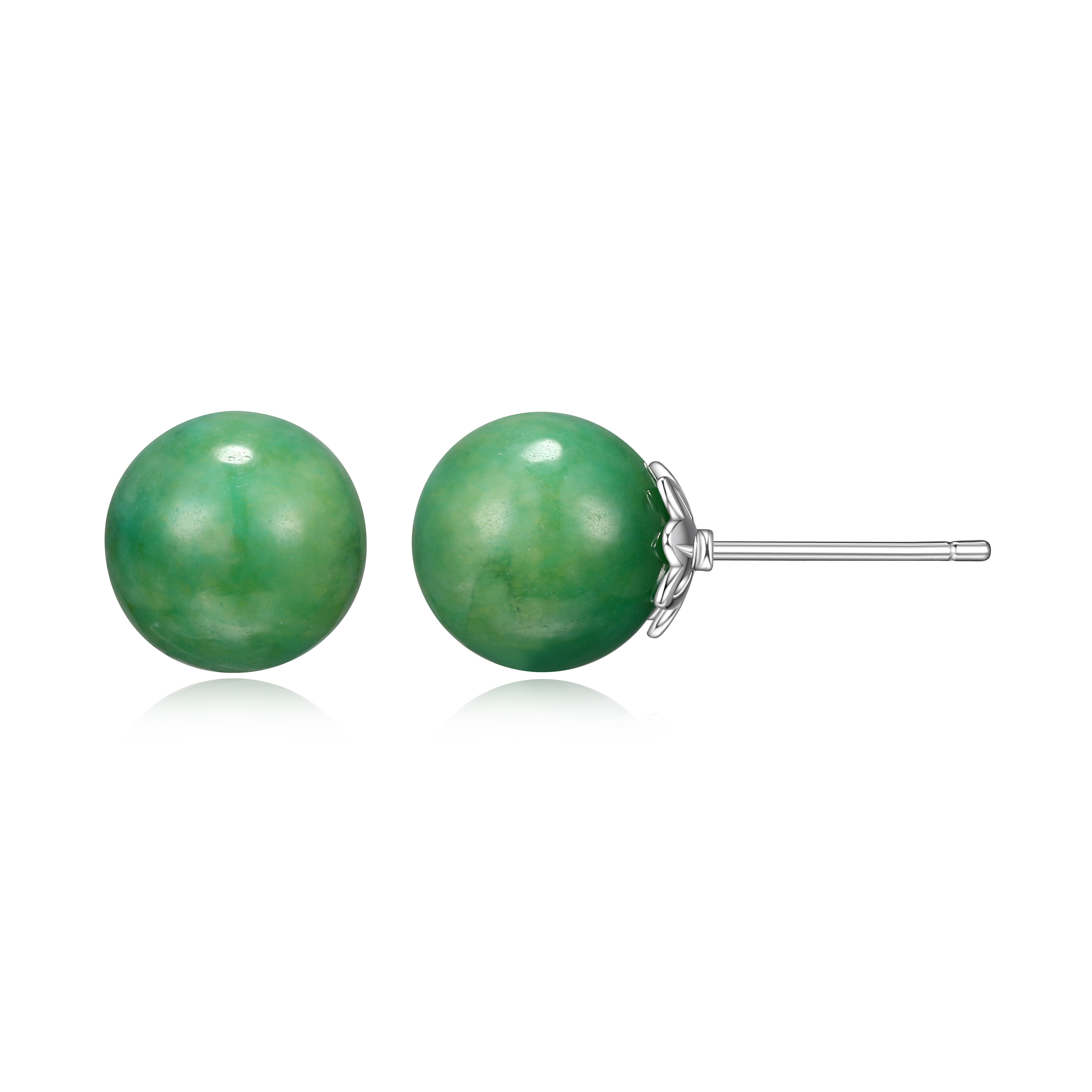 Forever Facets Women's Platinum over Sterling Silver Genuine Jade Stud Earring