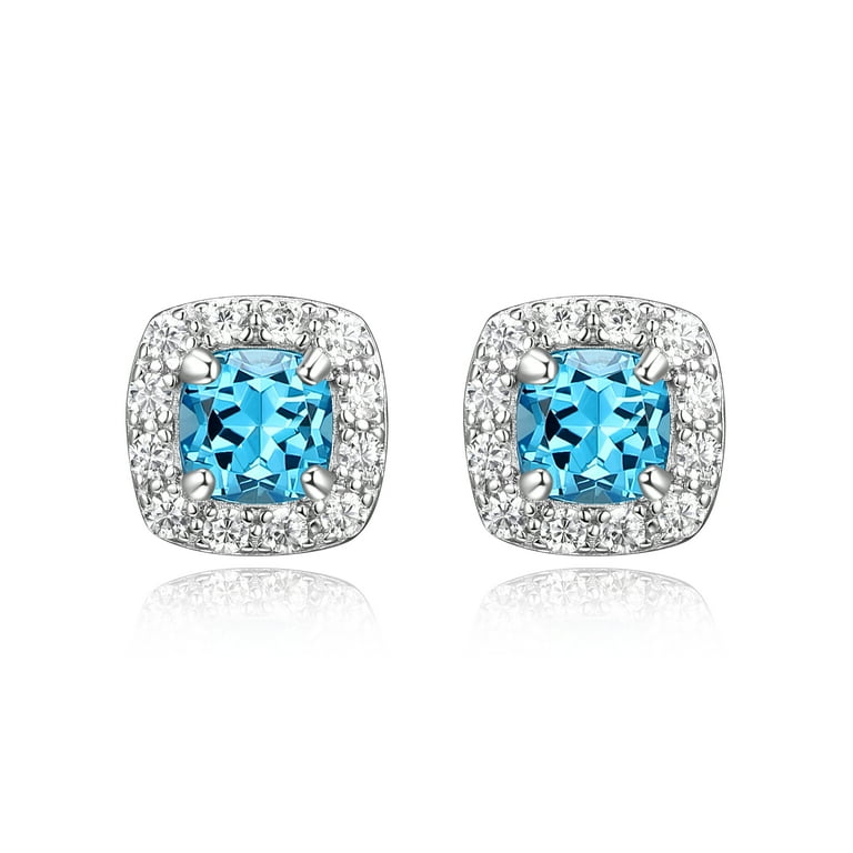 Sterling Silver Swiss Blue Topaz And White CZ Post Dangle Earrings Sterling Silver Swiss Blue Topaz And White CZ Post Dangle Earrings