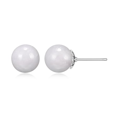 Forever Facets Women's Platinum over Sterling Silver White Jade Stud Earring