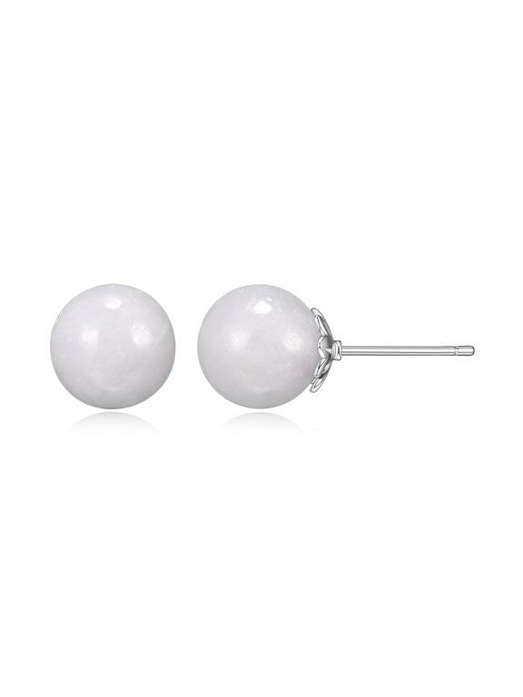 Women's Platinum over Sterling Silver White Jade Stud Earring