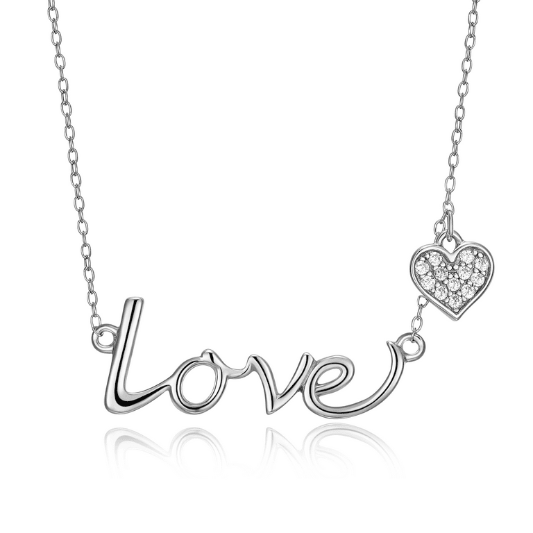 Love Necklace with Pave Cubic Zirconia Sterling Silver Love Necklace with Pave Cubic Zirconia Sterling Silver