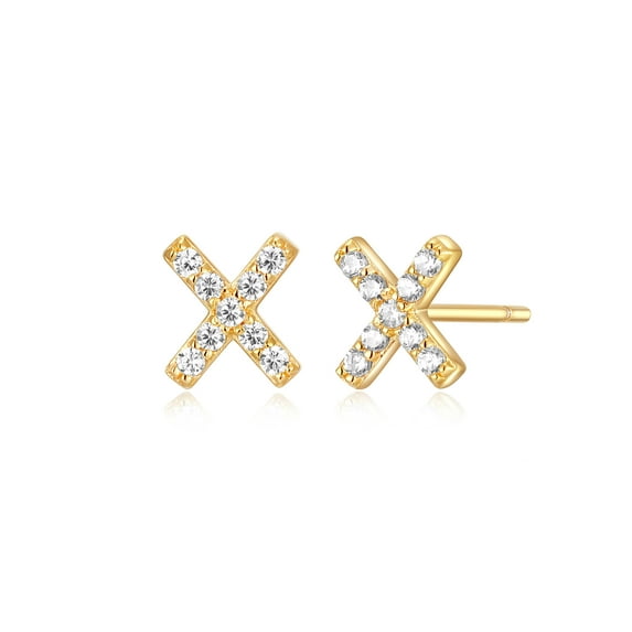 Forever Facets "X" CZ Earrings in Gold over Sterling Silver, Adult Female