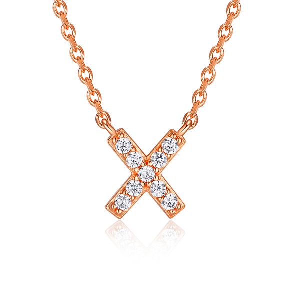 Forever Facets "X" CZ Necklace in Rose Gold over Sterling Silver, Adult Female
