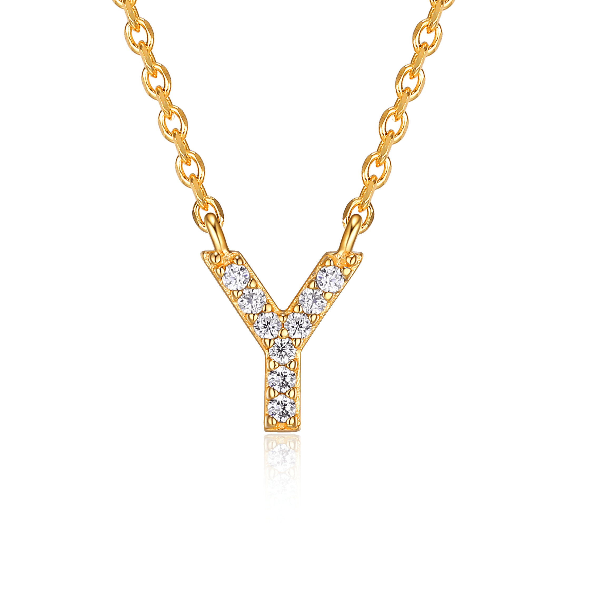 Forever Facets "Y" CZ Necklace in Gold over Sterling Silver, Adult Female