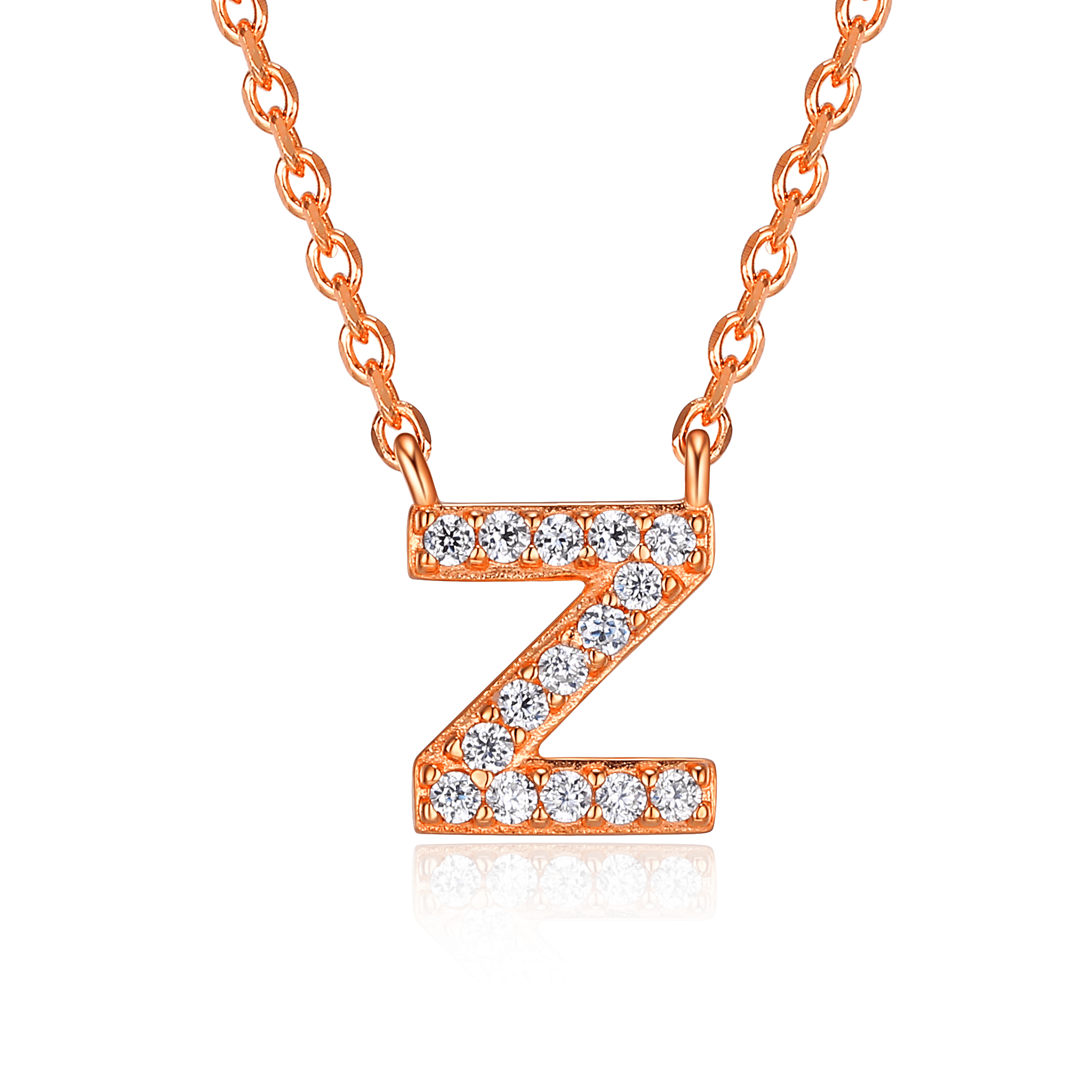 Forever Facets "Z" CZ Necklace in Rose Gold over Sterling Silver, Adult Female