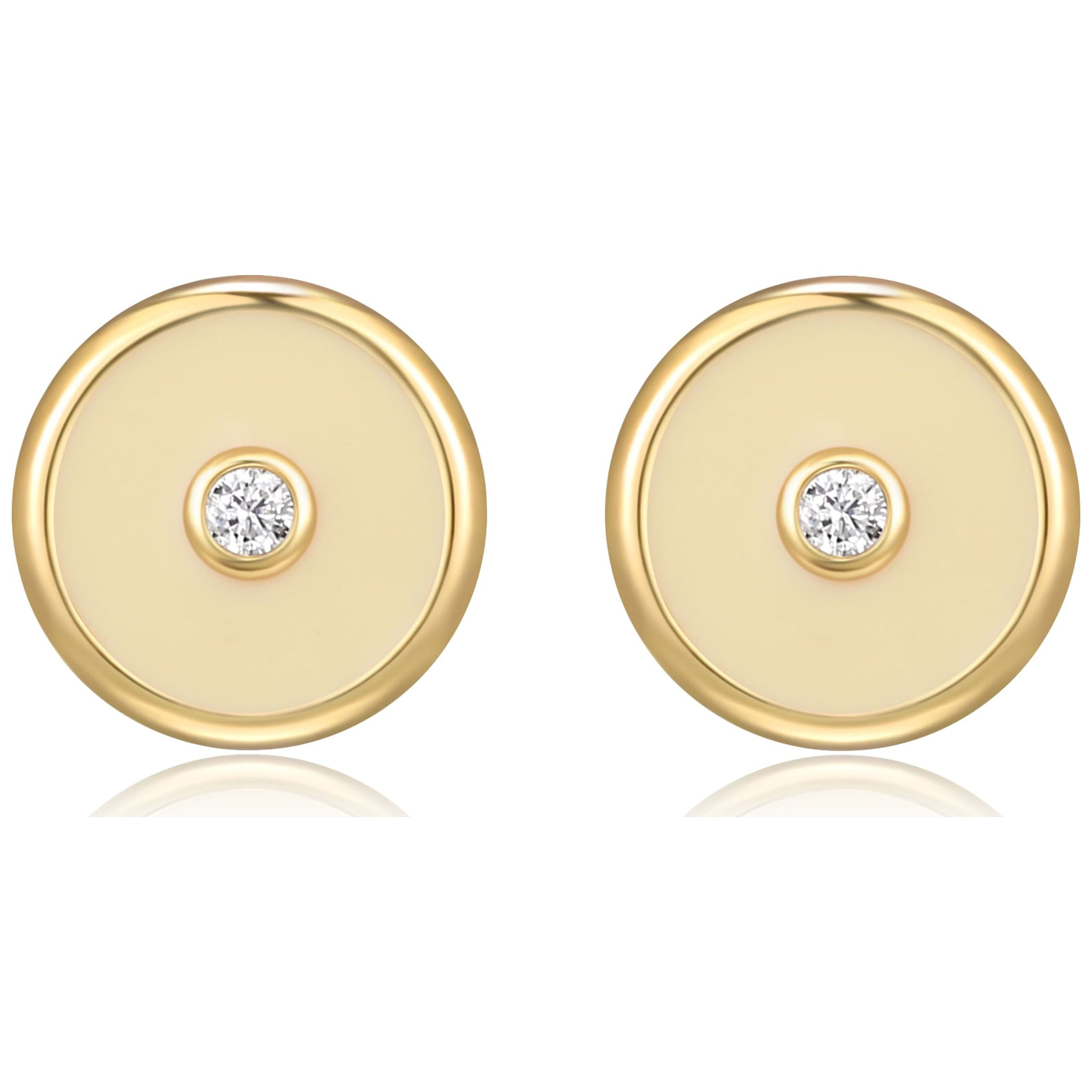Forever Facets18K Gold over Sterling Silver Cream Epoxy and CZ Stud Earrings