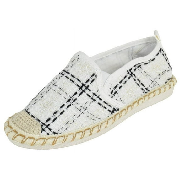 Forever Flat Women Shoes Canvas Slip-On Loafers Espadrilles Jute Style Breathable Knit Fabric Light Weight PLEDGE-35 White 8