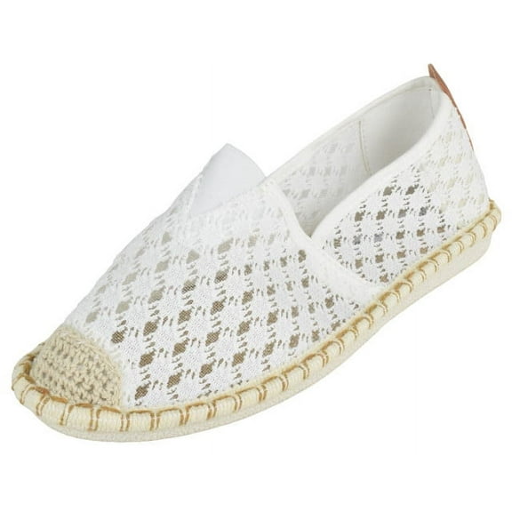 Forever Flat Women Shoes Canvas Slip-On Loafers Espadrilles Jute Style Breathable Knit Fabric Light Weight See Through PLEDGE-16 White 6